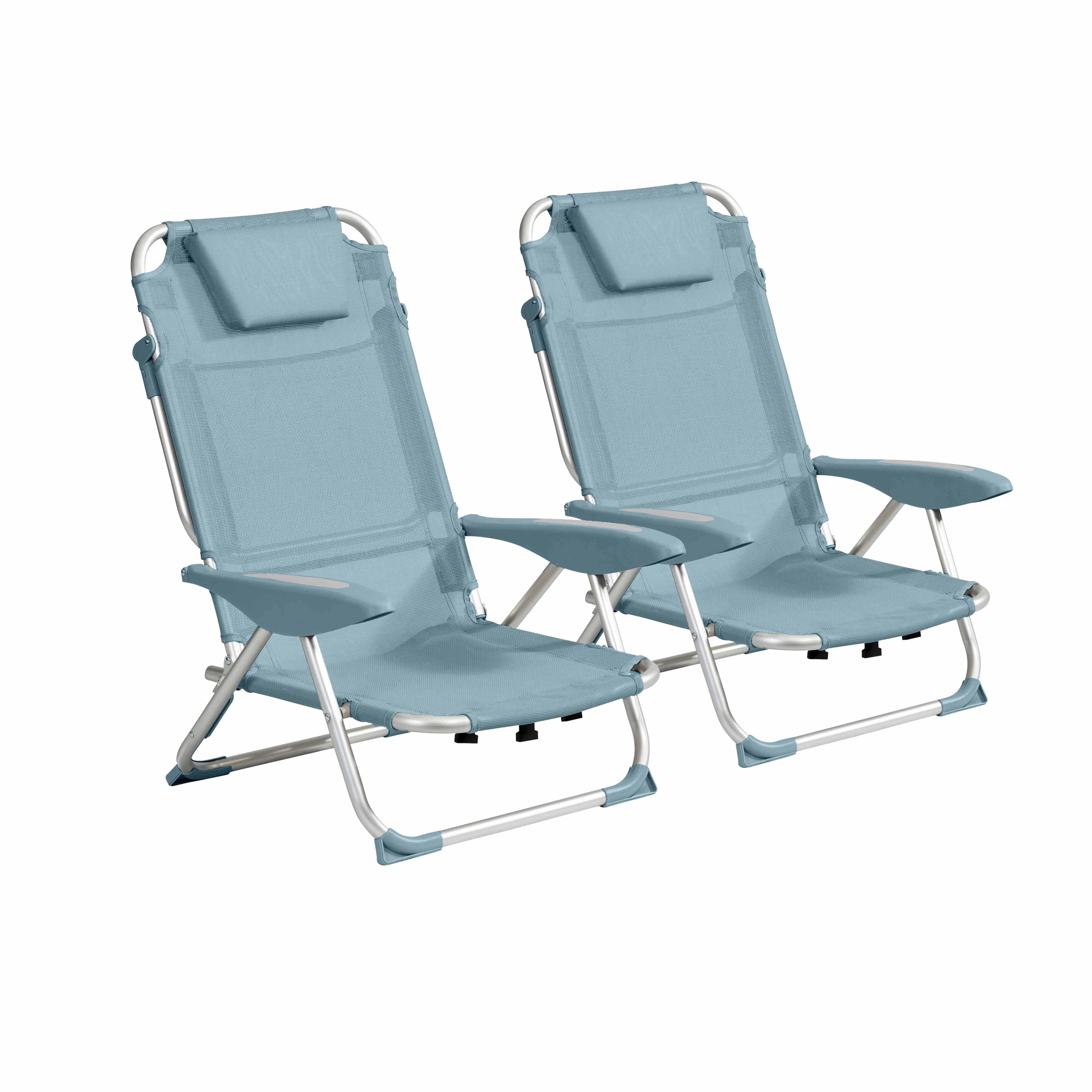 Oviala - Lot de 2 fauteuils clic clac des plages en polyester bleu ciel Clic Clac des plages - Oviala - Imagen 1
