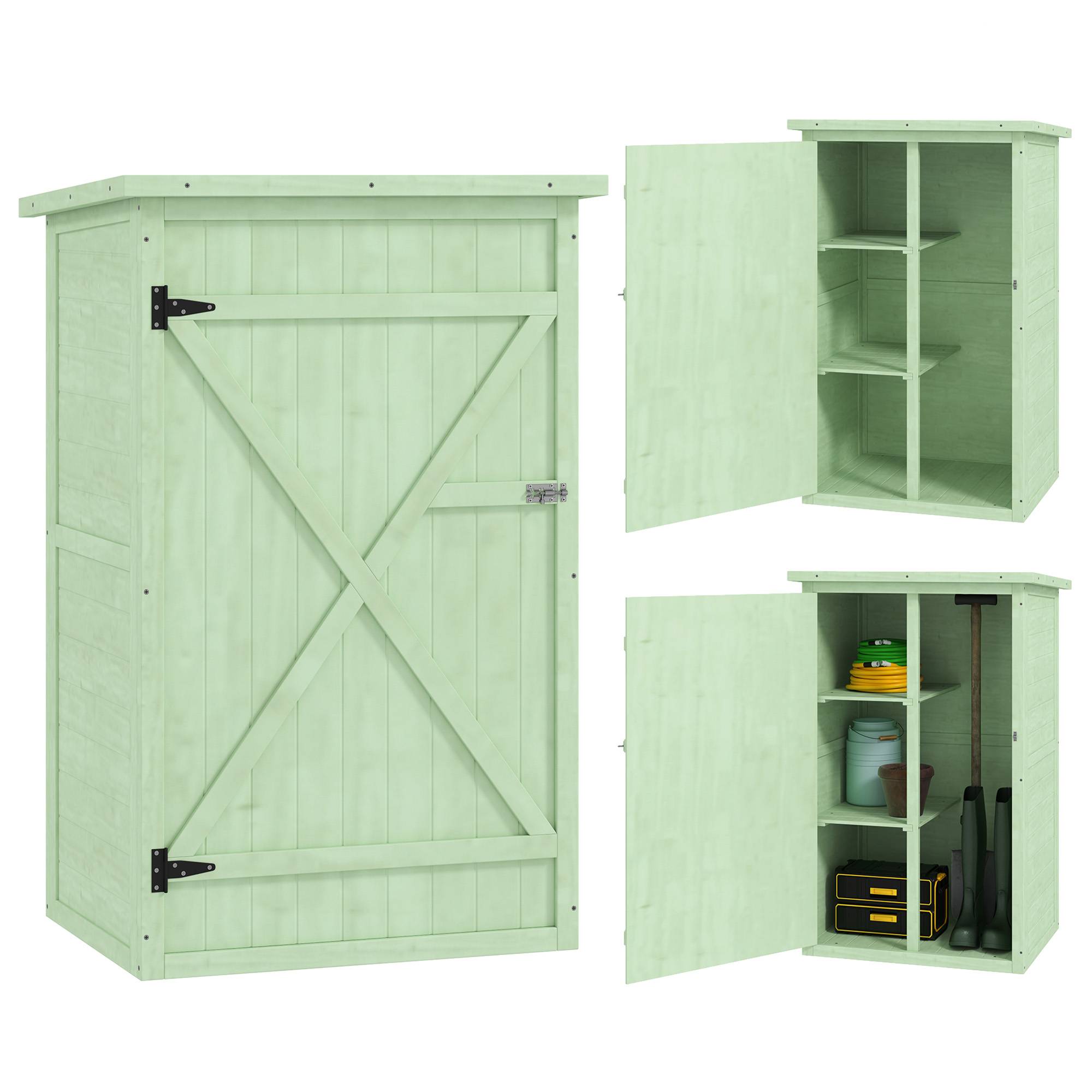 Armoire bois, étagère, porte verrouillable, plancher, toit asphalte appentis, 75x56x115 cm - Image 1