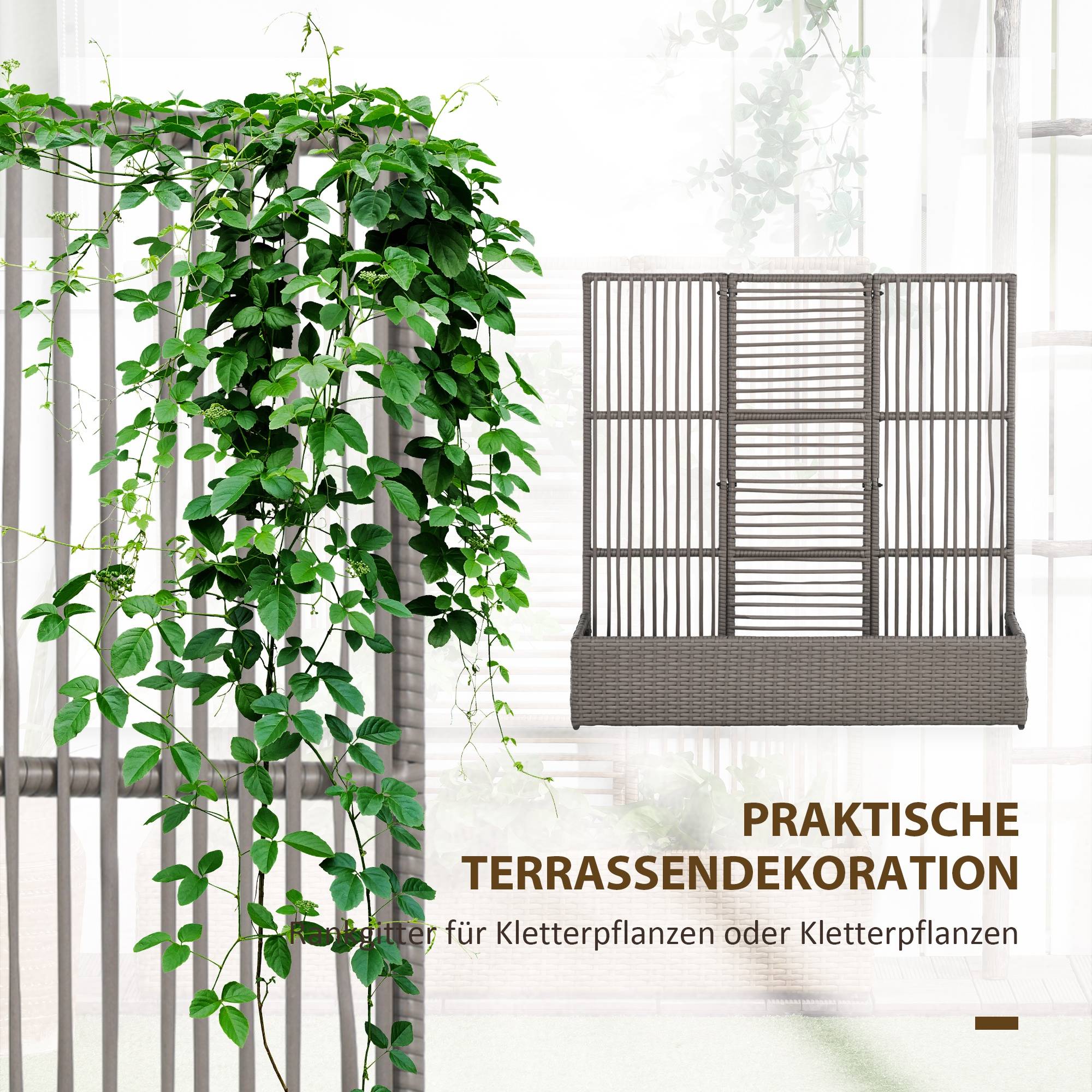 Jardinière avec treillis, résistante, polyrotin, 103x29x103 cm, gris - Image 6