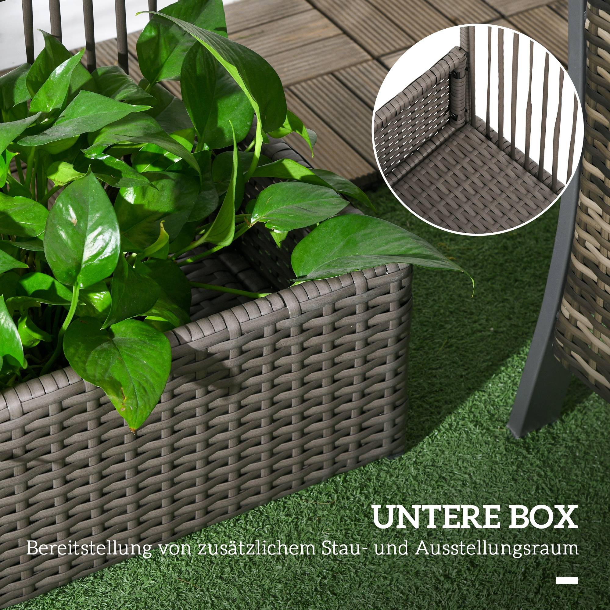 Jardinière avec treillis, résistante, polyrotin, 103x29x103 cm, gris - Image 7