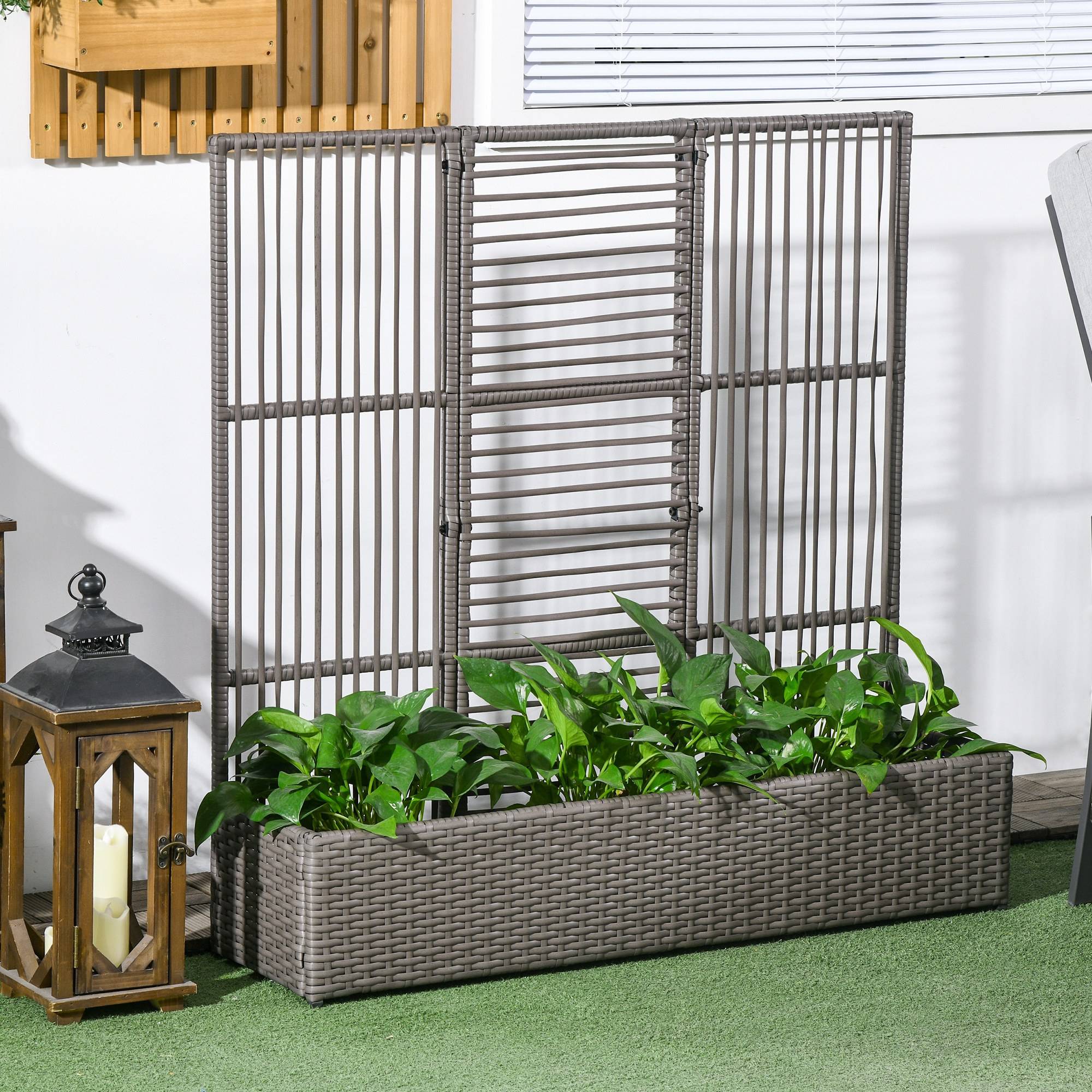 Jardinière avec treillis, résistante, polyrotin, 103x29x103 cm, gris - Image 3