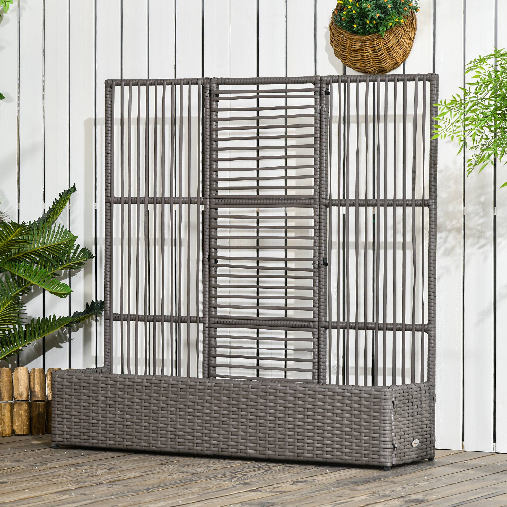 Jardinière avec treillis, résistante, polyrotin, 103x29x103 cm, gris - Image 4