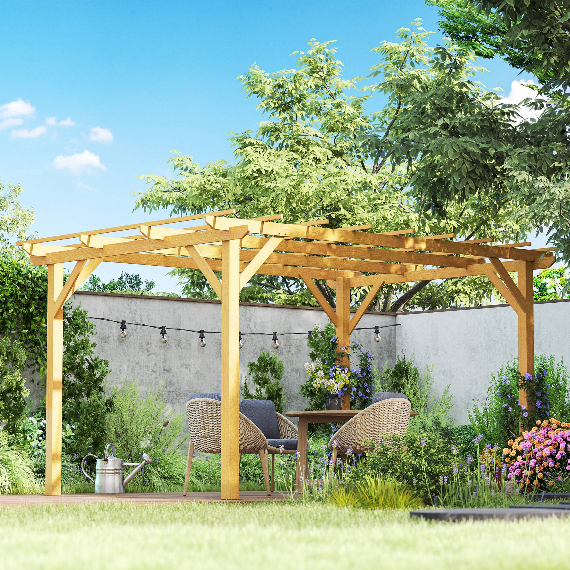 Pergola de jardin extérieur 3 x 4 m pergola en bois pour plantes grimpantes, bois naturel - Image 4