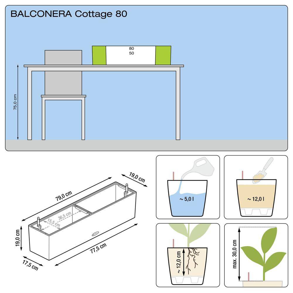 Lechuza - Pot Balconera Cottage 80 - kit complet, blanc - 80 cm Lechuza - Imagen 3