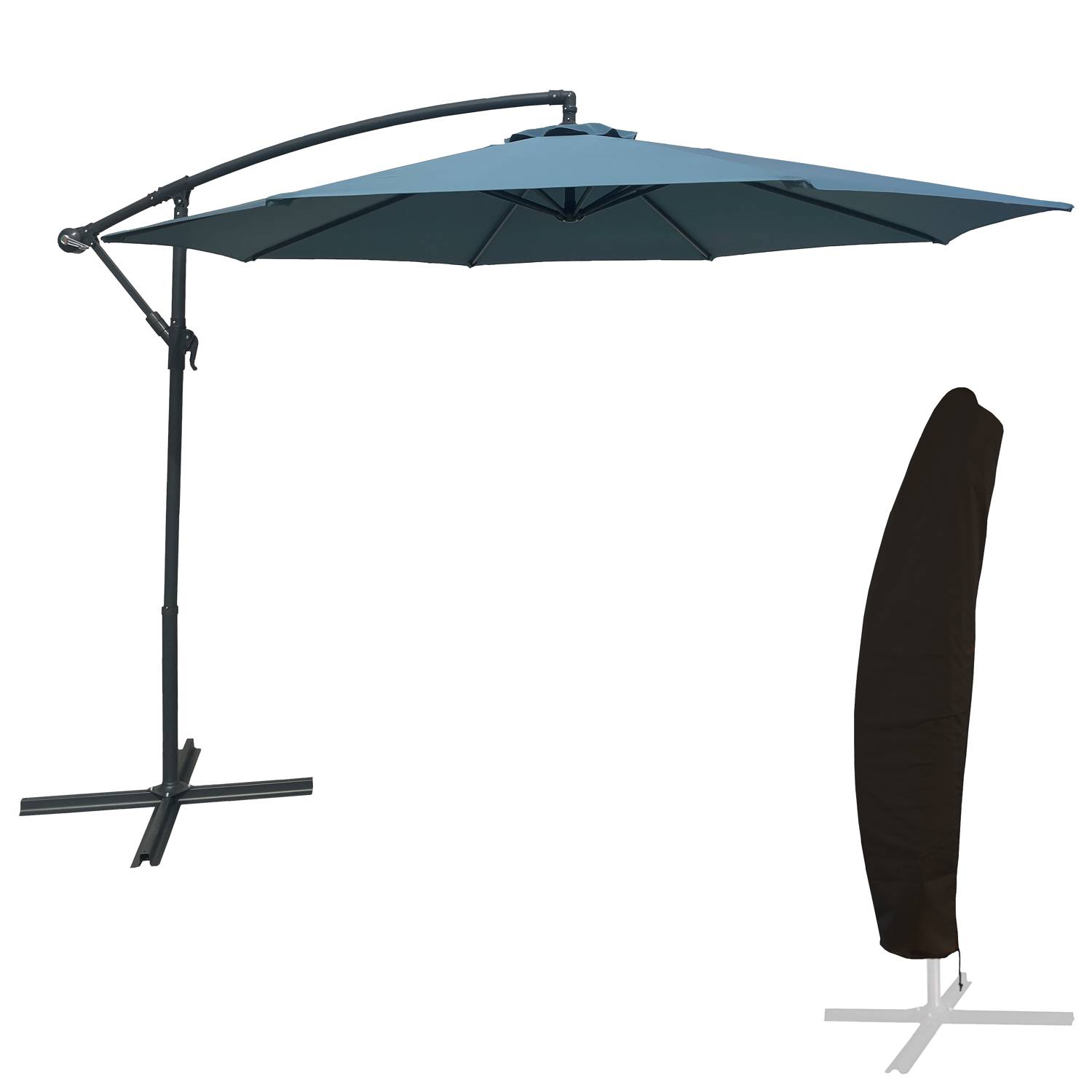 Parasol déporté OAHU rond 3m de diamètre bleu gris + housse - HAPPY GARDEN - Imagen 1