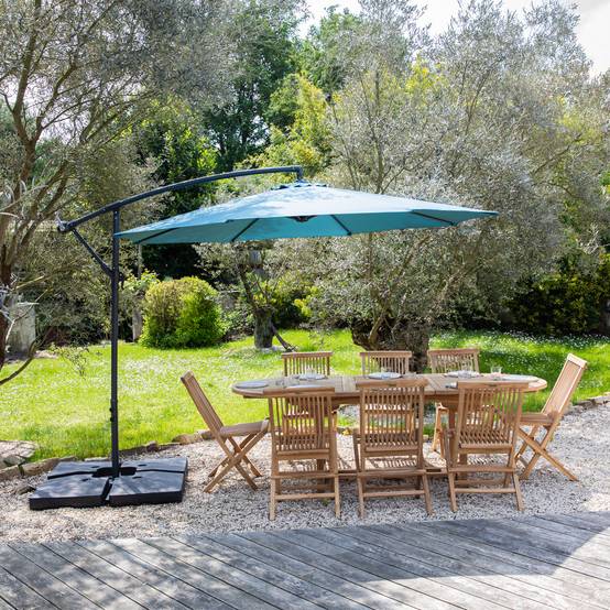 Parasol déporté OAHU rond 3m de diamètre bleu gris + housse - HAPPY GARDEN - Imagen 8
