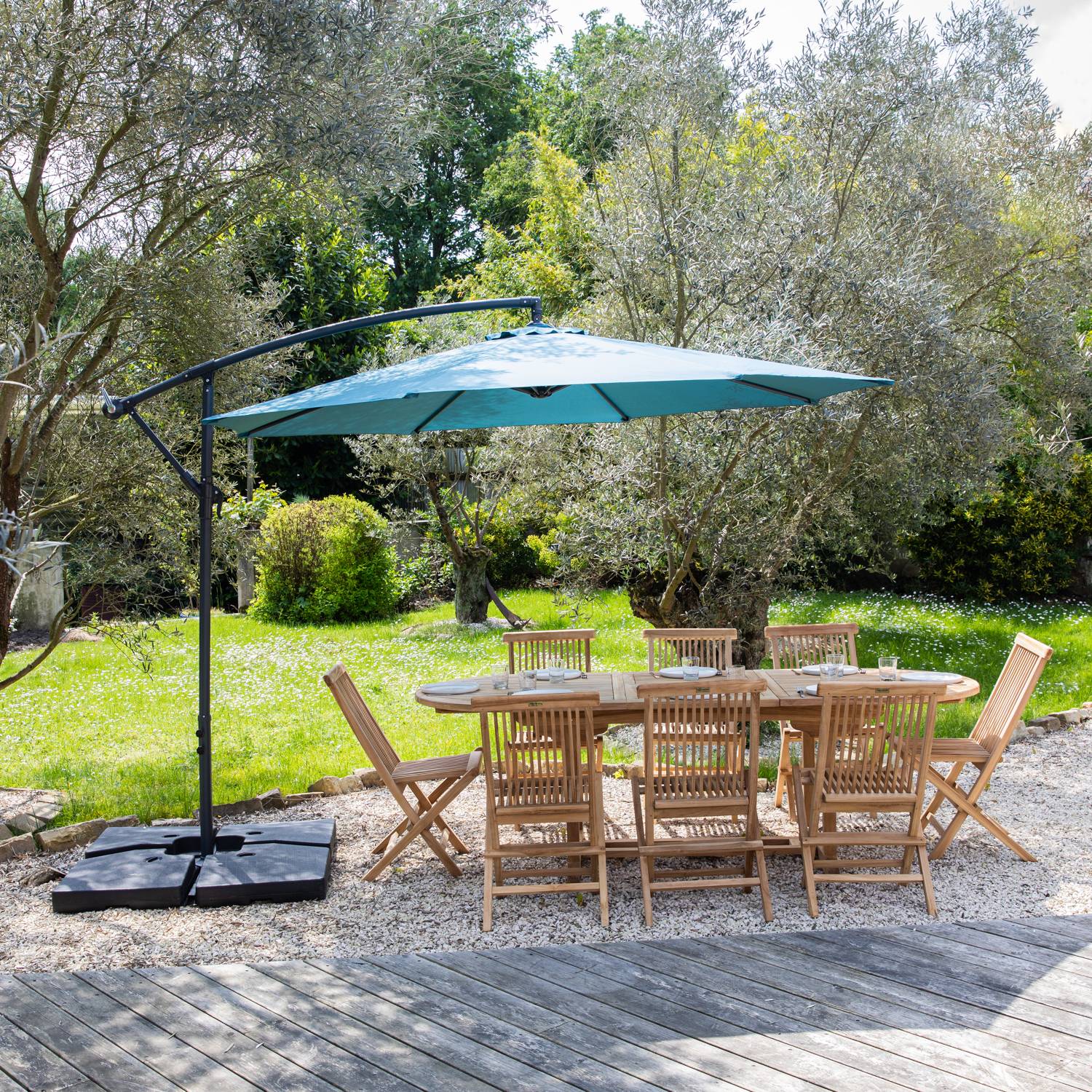 Parasol déporté OAHU rond 3m de diamètre bleu gris + housse - HAPPY GARDEN - Imagen 8