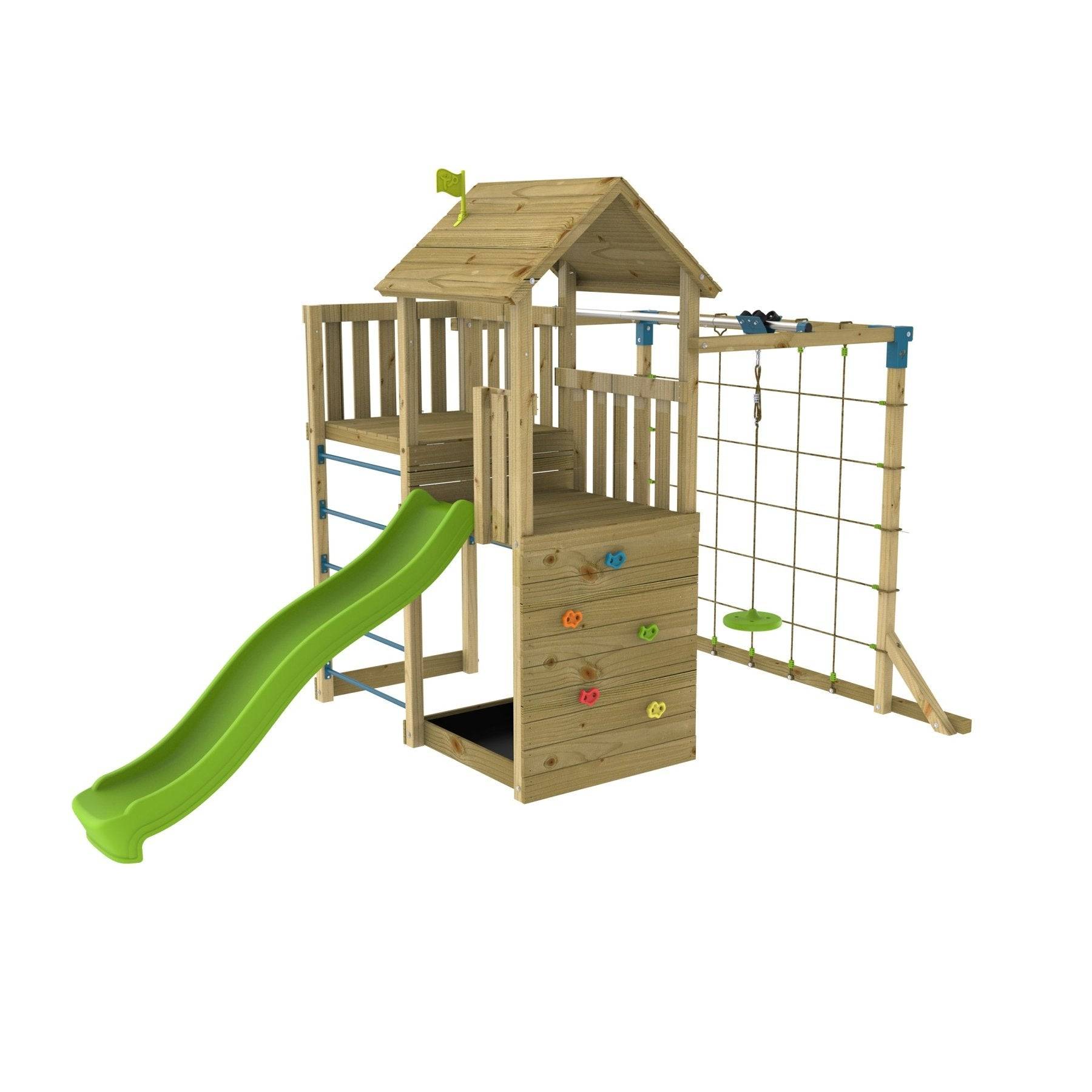 Tp Toys - AIre de jeux tyrolienne, mur d'escalade et toboggan - bois FSC® - SANTOLINE SKYWOOD - Imagen 2