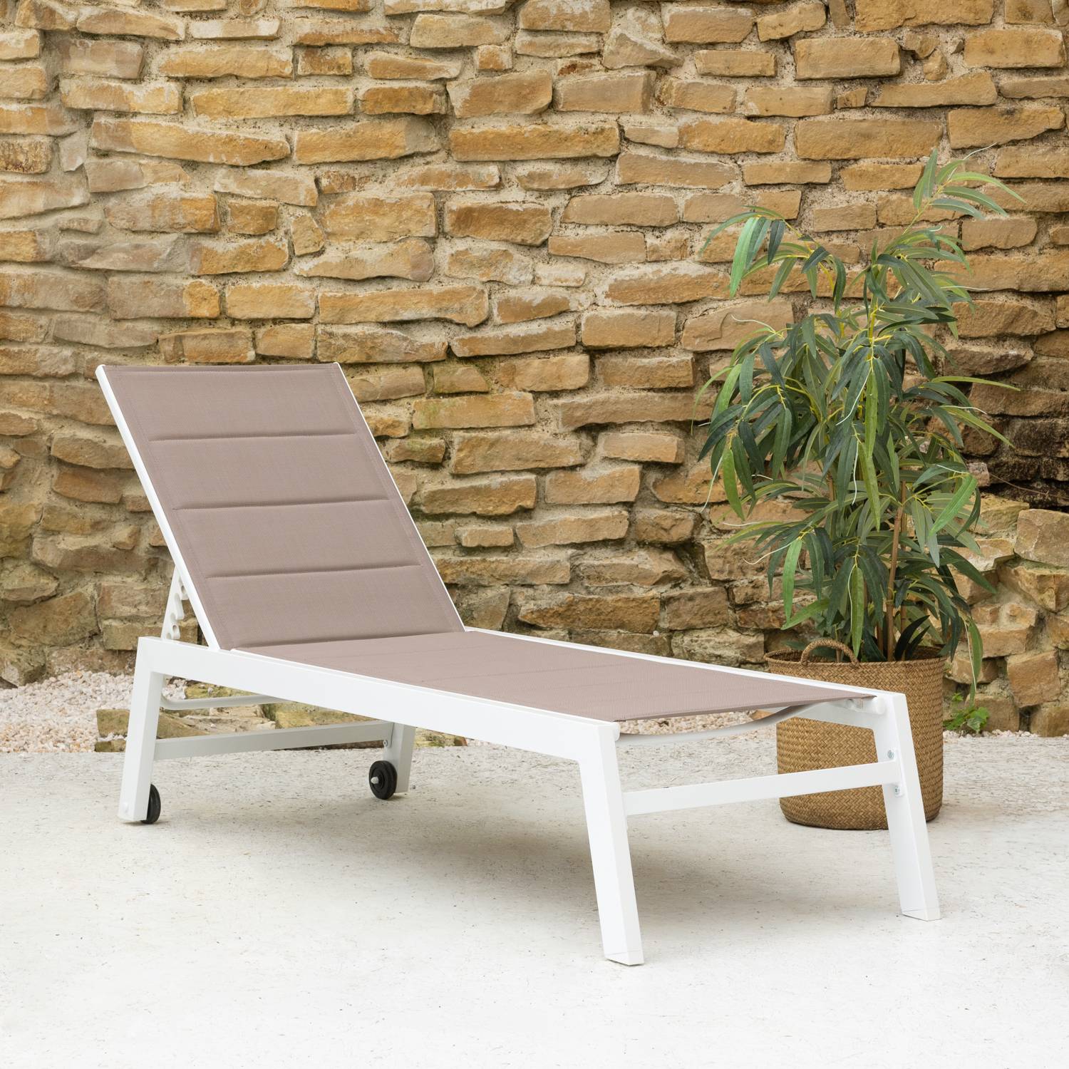 Bain de soleil BARBADOS en textilène taupe - aluminium blanc - HAPPY GARDEN - Imagen 2
