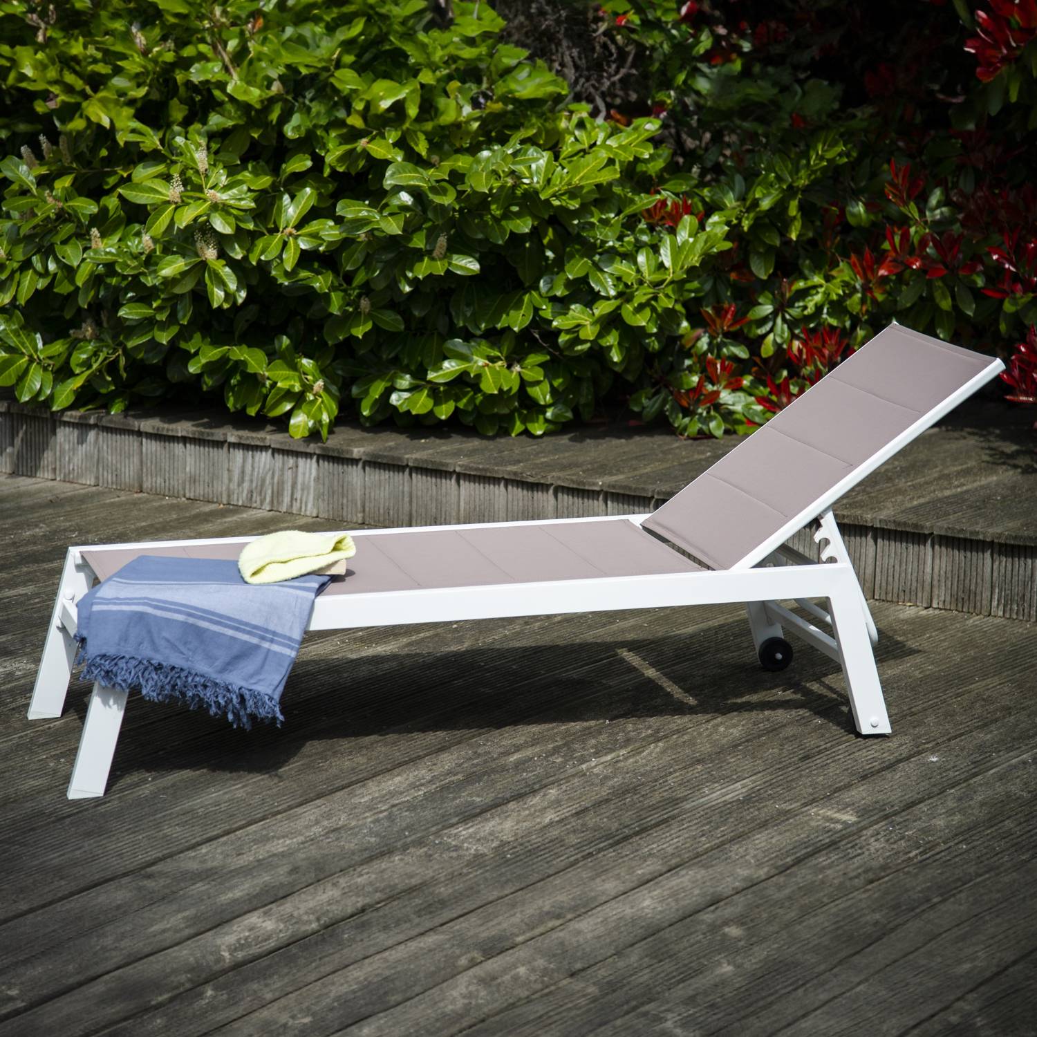 Bain de soleil BARBADOS en textilène taupe - aluminium blanc - HAPPY GARDEN - Imagen 10