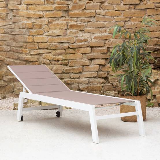 Bain de soleil BARBADOS en textilène taupe - aluminium blanc - HAPPY GARDEN - Imagen 9