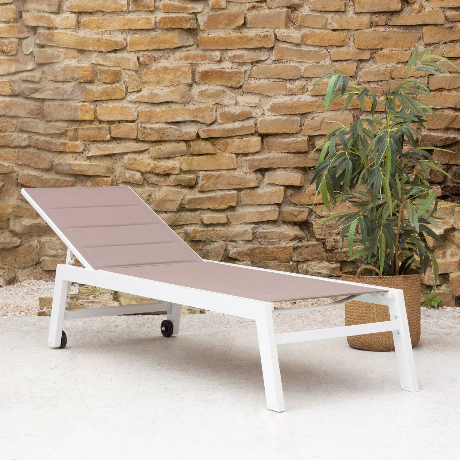 Bain de soleil BARBADOS en textilène taupe - aluminium blanc - HAPPY GARDEN - Imagen 9
