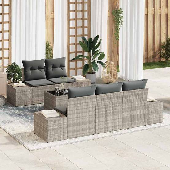ComfortXL - Salon de Jardin 6 Places Polyrotin Modulable avec Coffre de Rangement Imperméable Gris Clair – ComfortXL Outdoor Living - Image 1