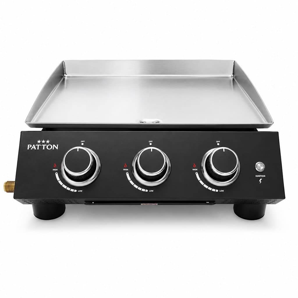 Patton - Plancha à gaz à poser Patton Vigor A300 avec 3 brûleurs et plaque de cuisson en acier inoxydable - Noir