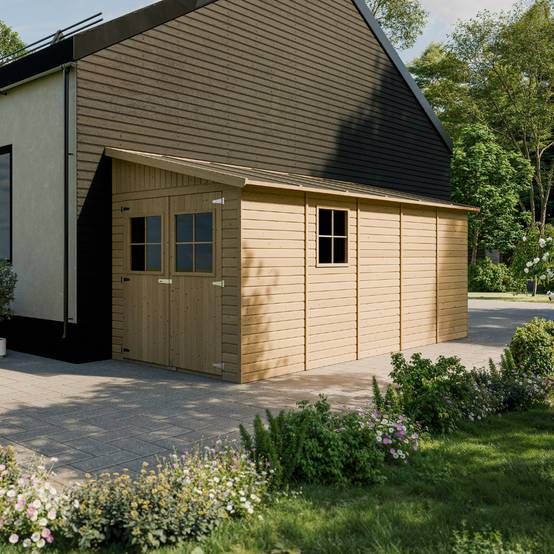 Timbela - Abri de Jardin en Bois Naturel H244x216x513 cm/10 m² sans paroi latérale - Stockage extérieur avec fenêtres - 17 mm d’épaisseur - Timbela M341 - Image 1