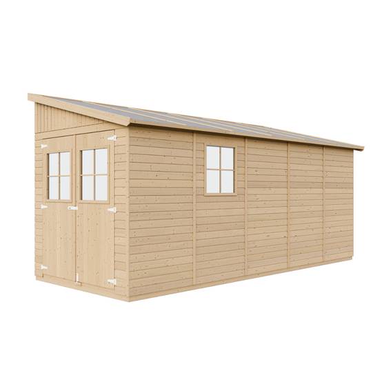 Timbela - Abri de Jardin en Bois Naturel H244x216x513 cm/10 m² sans paroi latérale - Stockage extérieur avec fenêtres - 17 mm d’épaisseur - Timbela M341 - Image 3