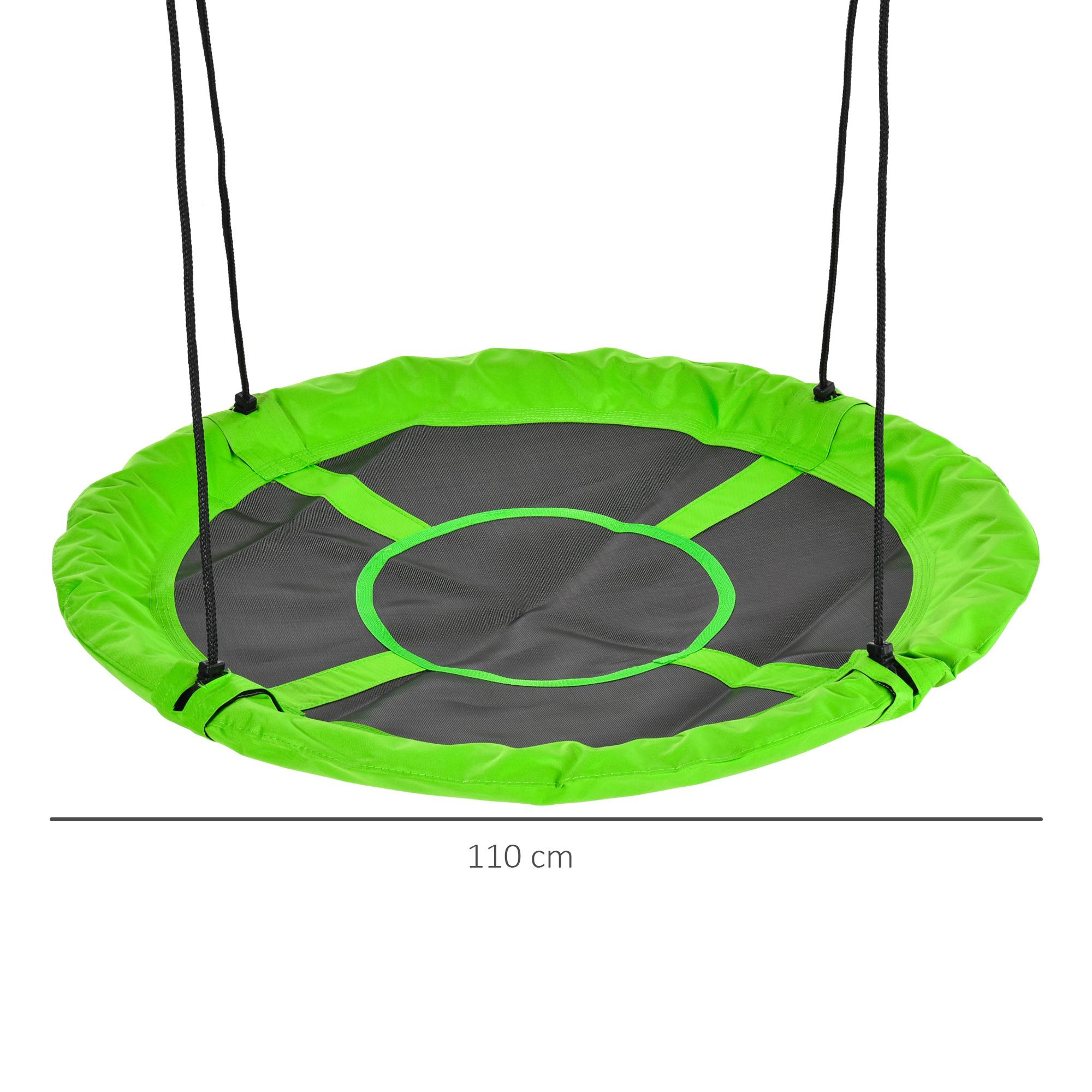 Outsunny - Balançoire nid d'oiseau ronde balançoire panier Ø 110 cm 4 anneaux inclus métal époxy Oxford haute densité vert - Outsunny - Imagen 3