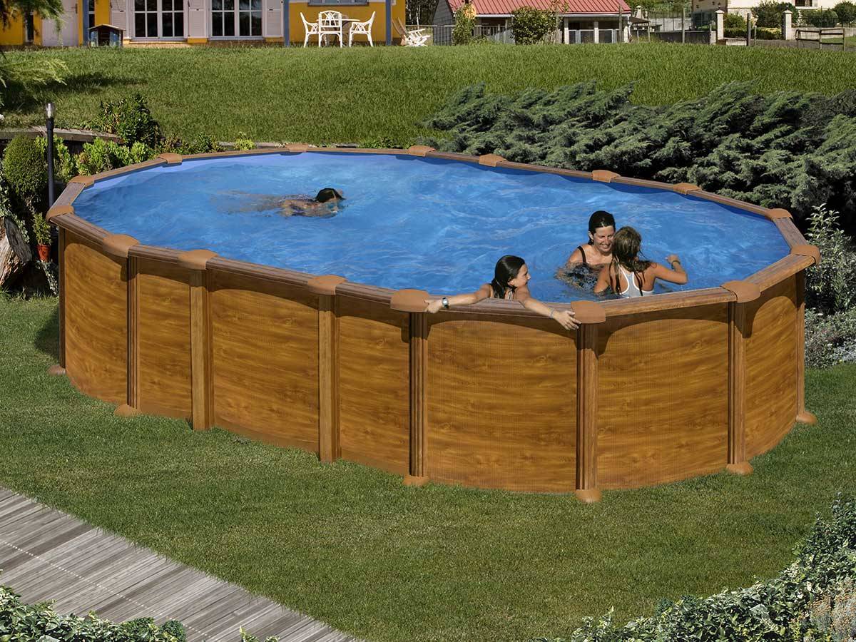 Gré - Kit piscine acier aspect bois Gré Amazonia ovale 6,34 x 3,99 x 1,32 m + Bâche à bulles - Imagen 2