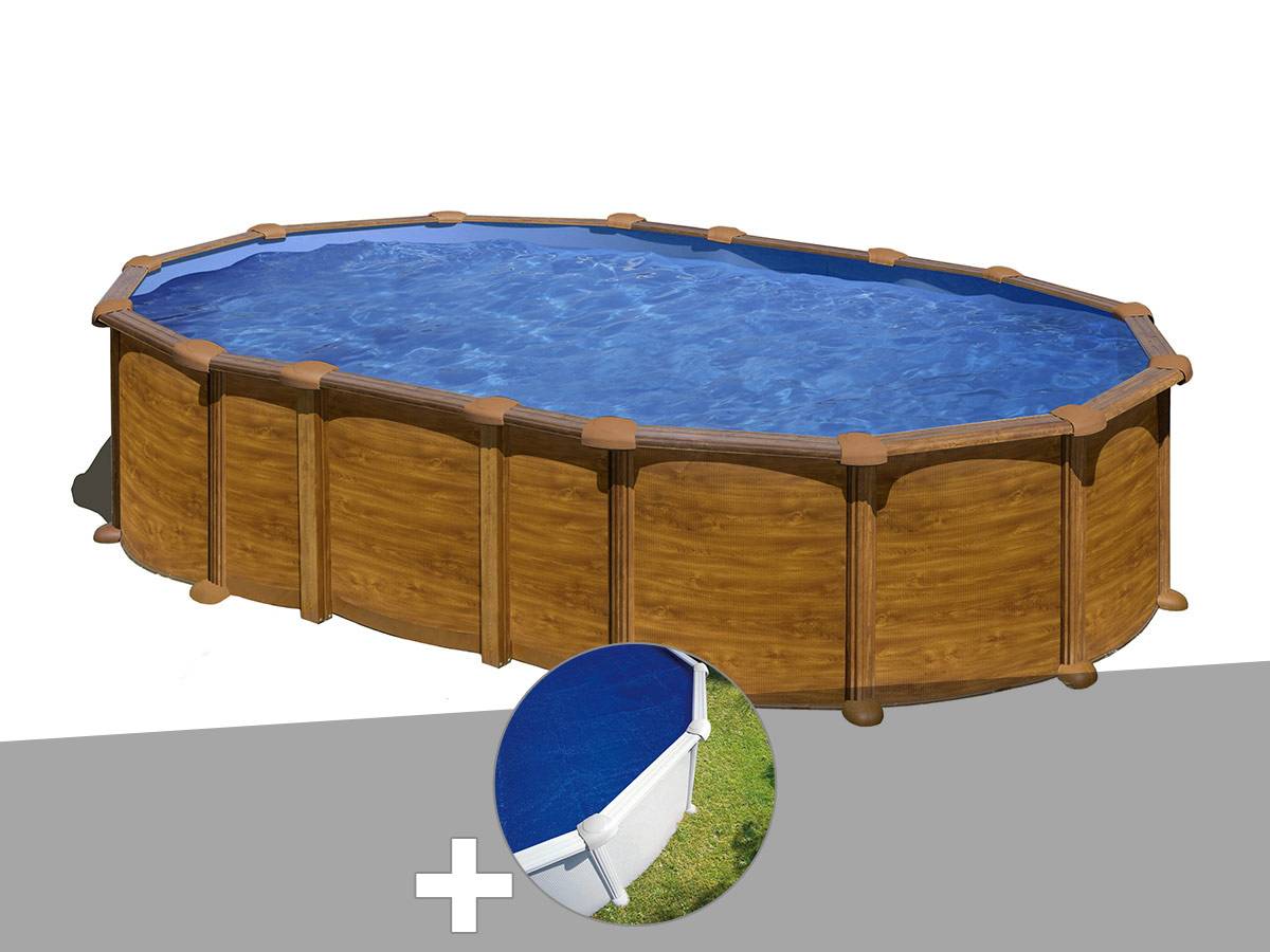 Gré - Kit piscine acier aspect bois Gré Amazonia ovale 6,34 x 3,99 x 1,32 m + Bâche à bulles - Imagen 1
