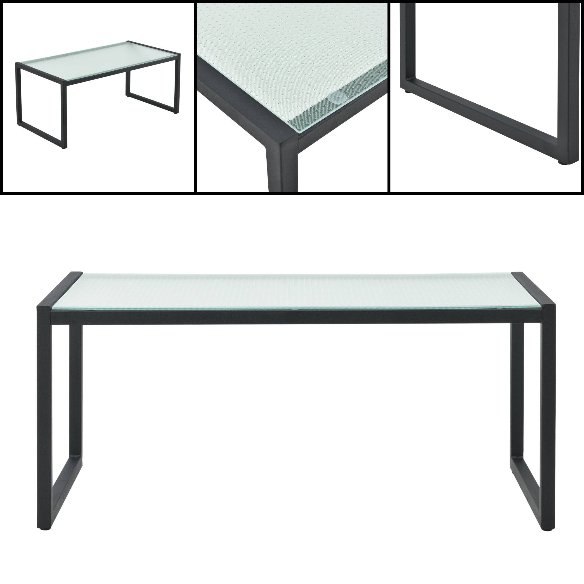 Helloshop26 - Salon de jardin table basse avec canapé et chaises extérieures en acier avec coussins oléfines et plateau de table en verre noir gris - Imagen 3