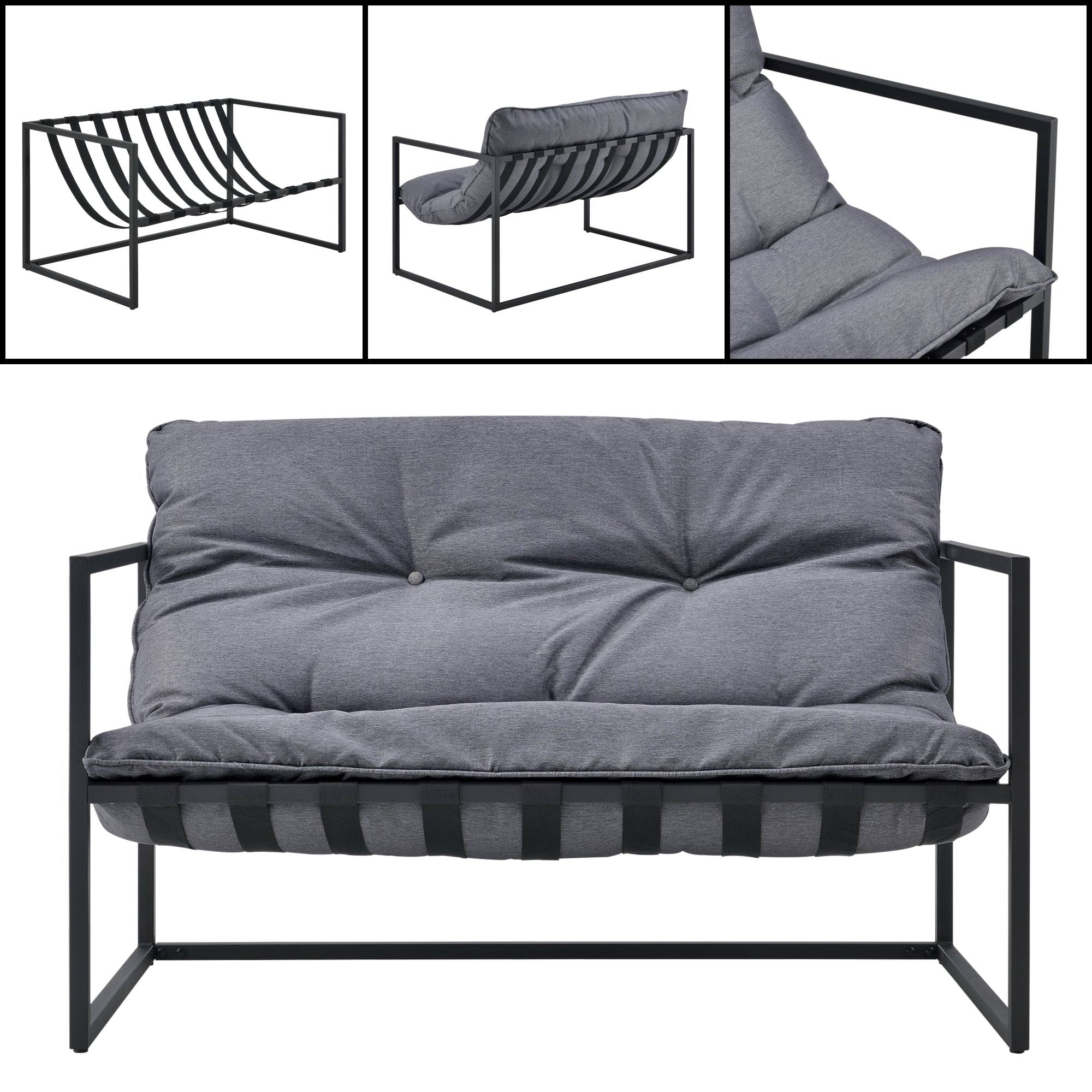 Helloshop26 - Salon de jardin table basse avec canapé et chaises extérieures en acier avec coussins oléfines et plateau de table en verre noir gris - Imagen 4