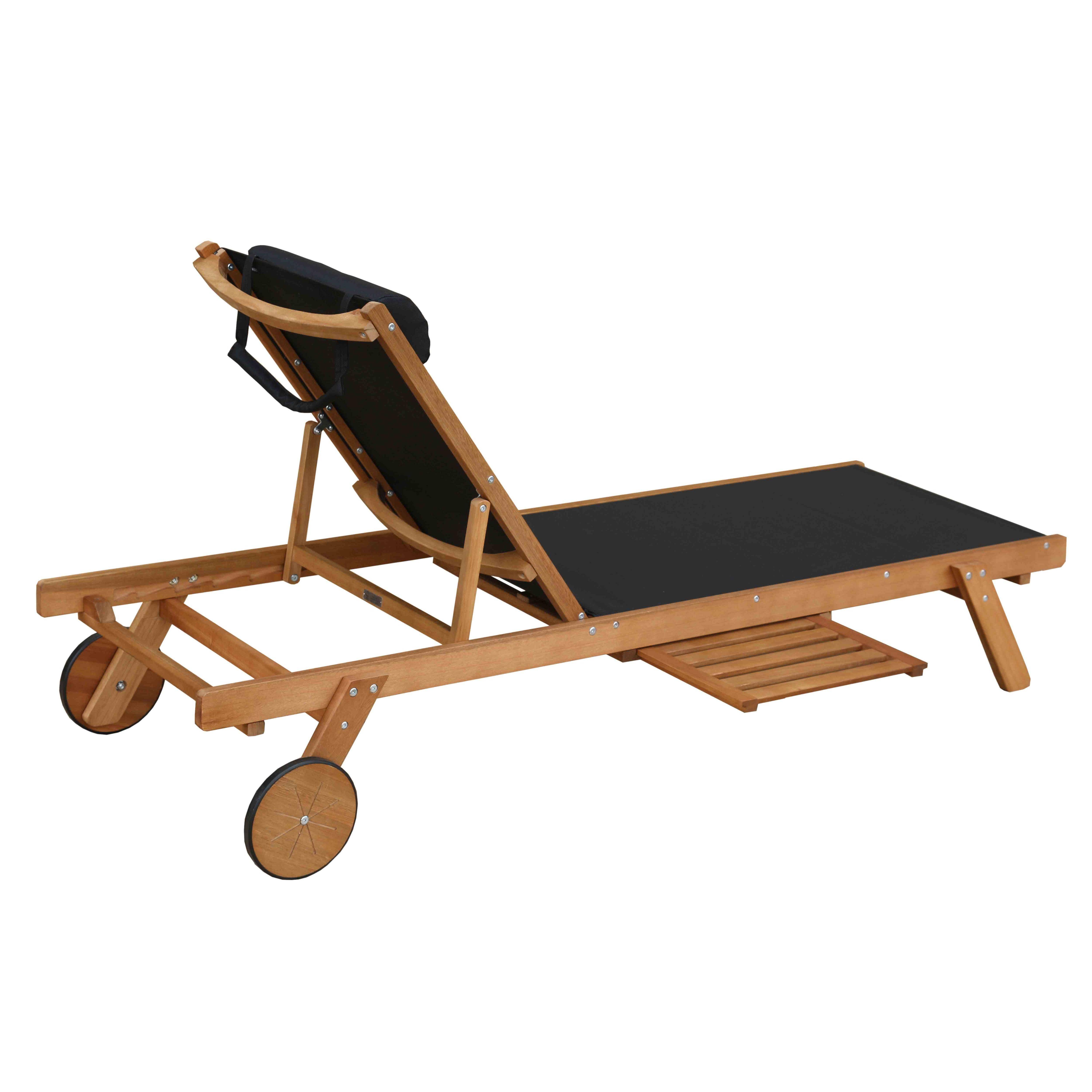 Oviala - Lot de 2 bains de soleil avec coussin et tablette en bois noir Goa - Oviala - Imagen 6