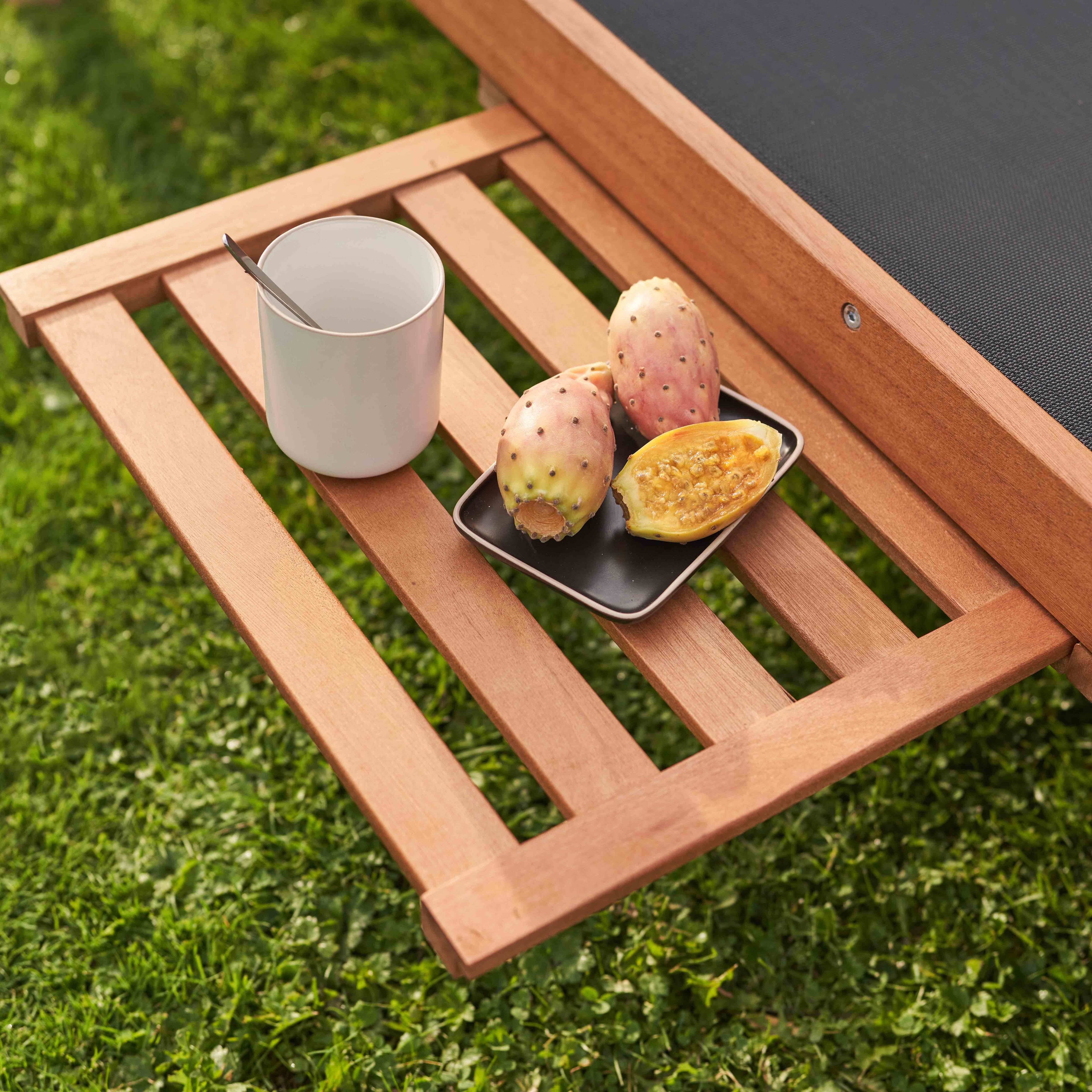 Oviala - Lot de 2 bains de soleil avec coussin et tablette en bois noir Goa - Oviala - Imagen 3