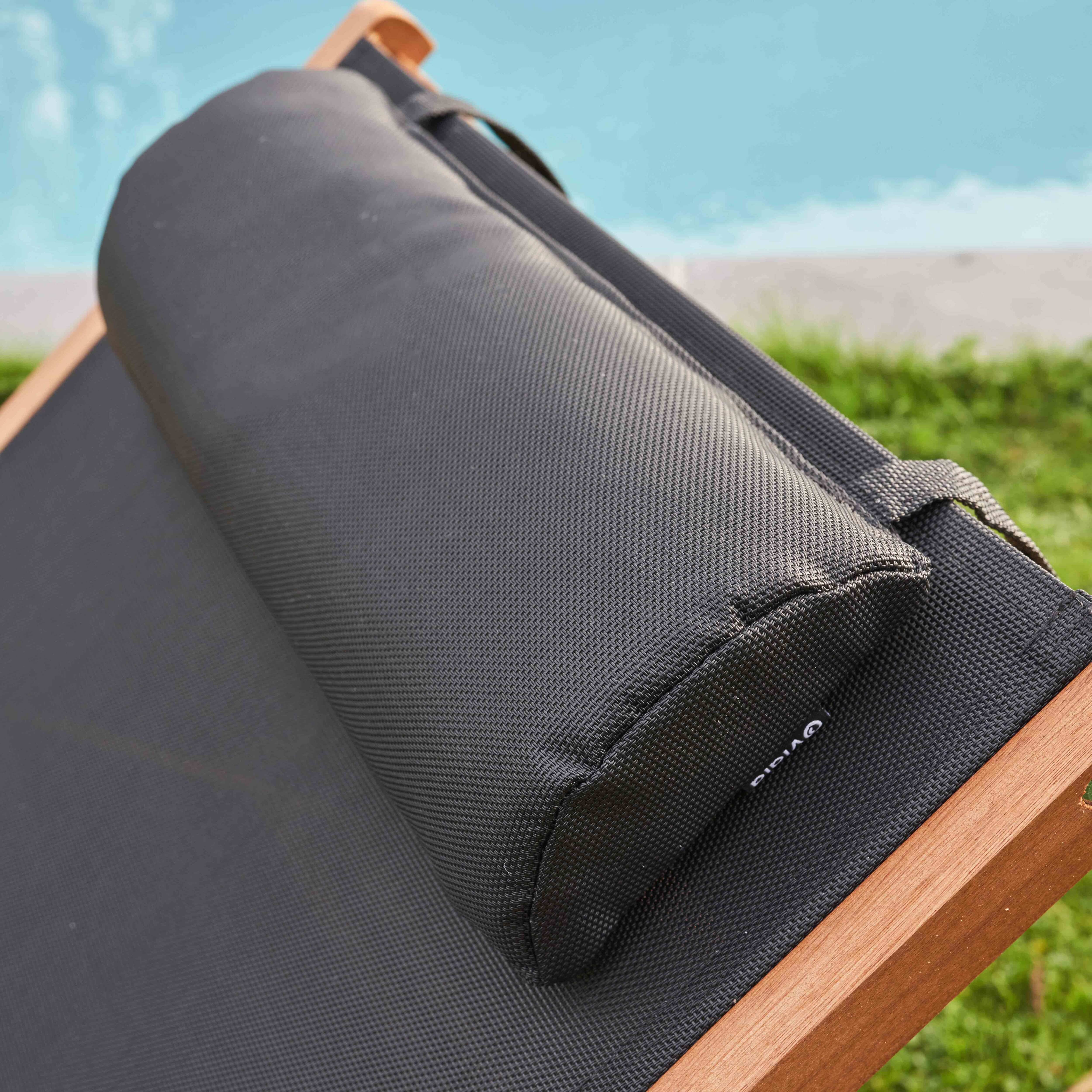 Oviala - Lot de 2 bains de soleil avec coussin et tablette en bois noir Goa - Oviala - Imagen 5