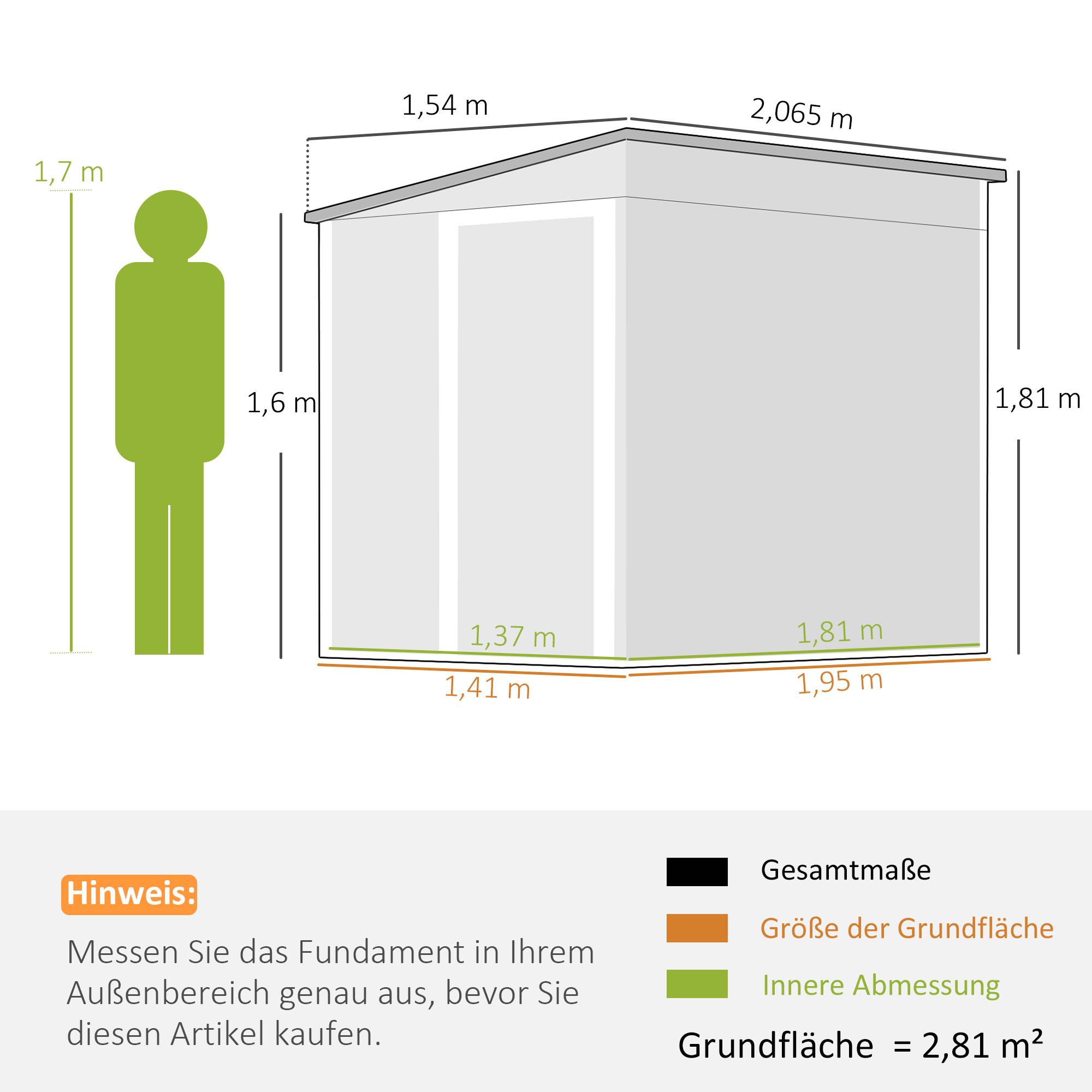 Abri métal 2,81m² 154x206,5x181cm outillage toit appentis fondation - Image 5