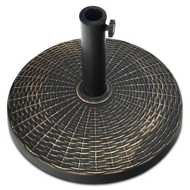 Helloshop26 - Base de parasol ronde en résine de 12 kg support de parasol d'extérieur robuste avec bouton réglable résistante à toutes saisons - Imagen 4