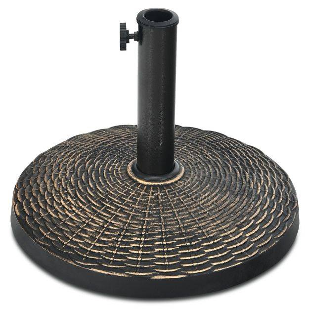 Helloshop26 - Base de parasol ronde en résine de 12 kg support de parasol d'extérieur robuste avec bouton réglable résistante à toutes saisons - Imagen 1