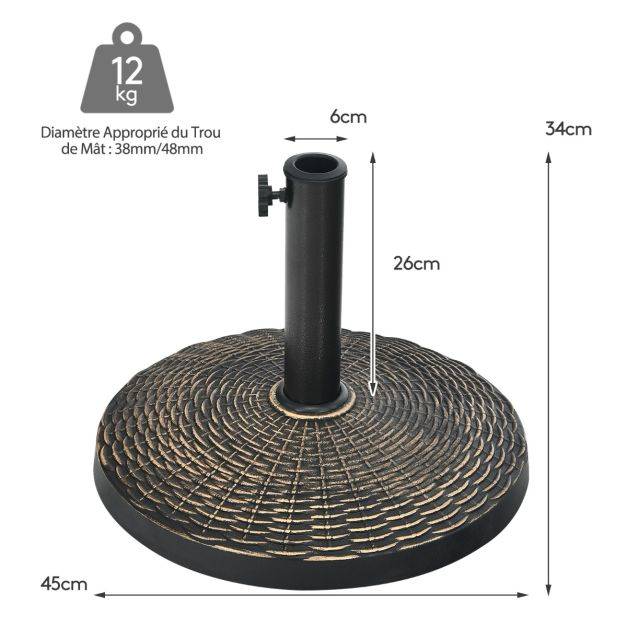 Helloshop26 - Base de parasol ronde en résine de 12 kg support de parasol d'extérieur robuste avec bouton réglable résistante à toutes saisons - Imagen 5