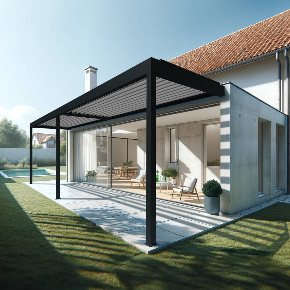 Pergola bioclimatique HELY 8,00x3,062m Vérin à télécommande (Gris anthracite / Blanc) - Alia Productions - Imagen 2