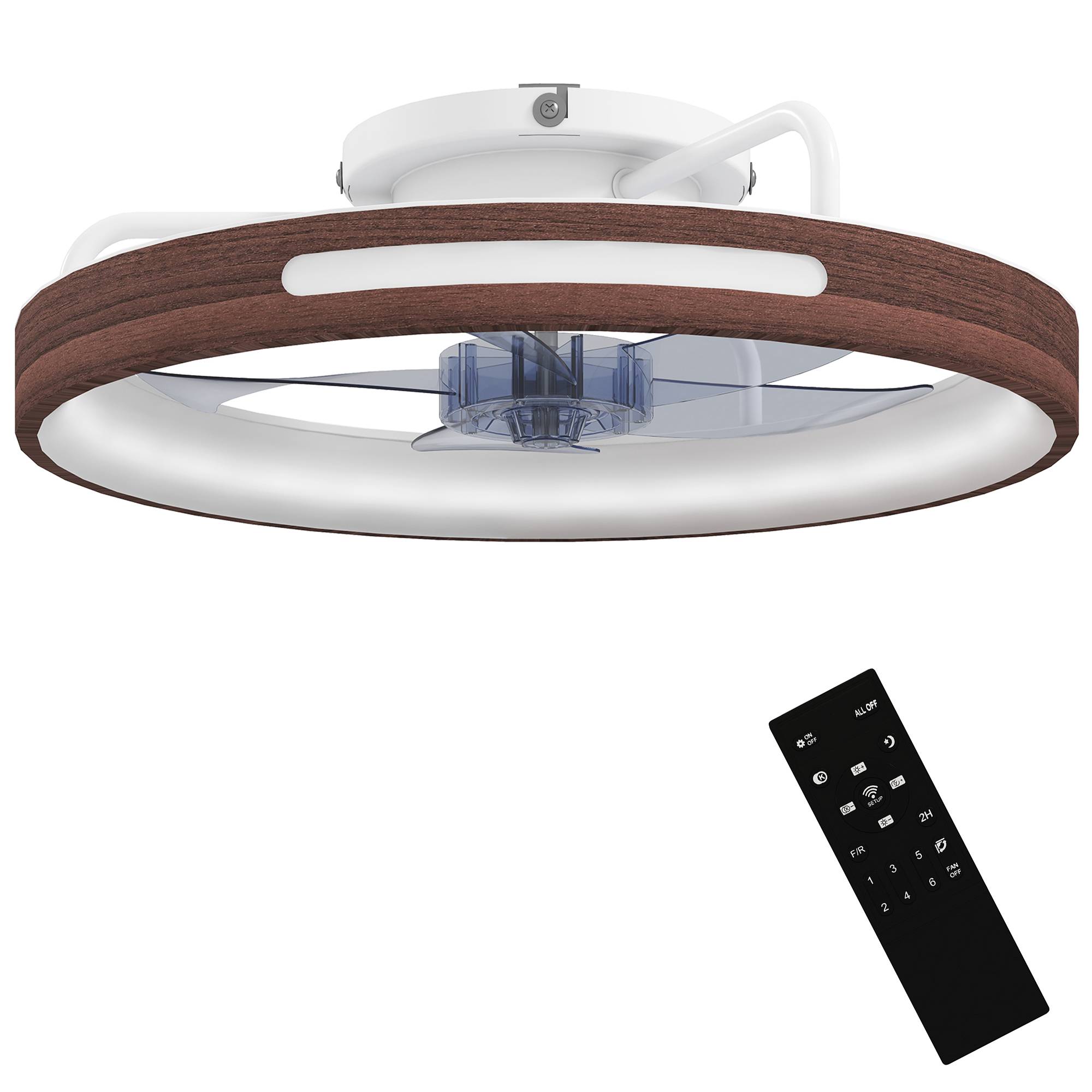 Sans Marque - Ventilateur plafond éclairage LED moteur CC 40 W réversible télécommande 6 vitesses 3 couleurs minuterie teck - Image 1
