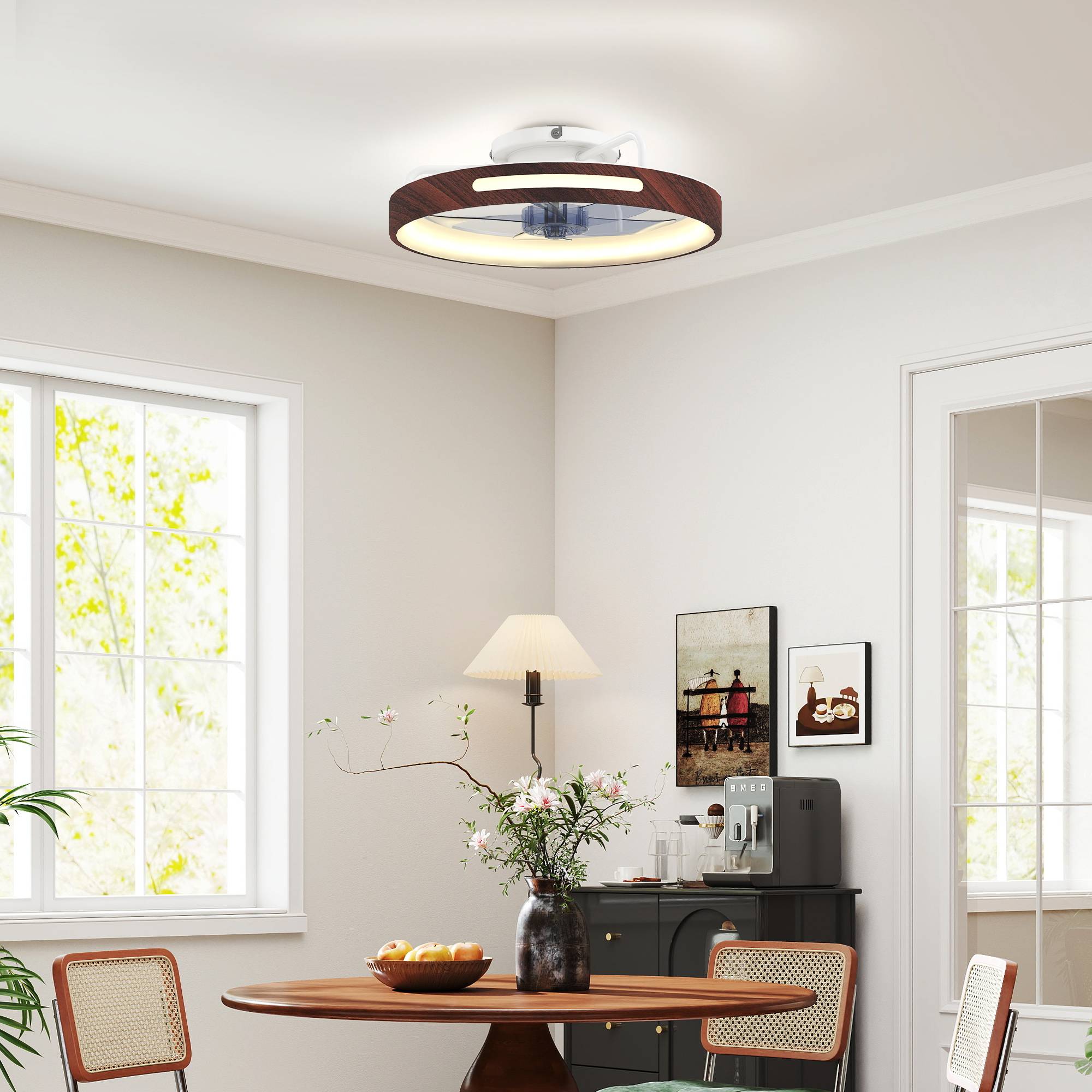 Sans Marque - Ventilateur plafond éclairage LED moteur CC 40 W réversible télécommande 6 vitesses 3 couleurs minuterie teck - Image 4