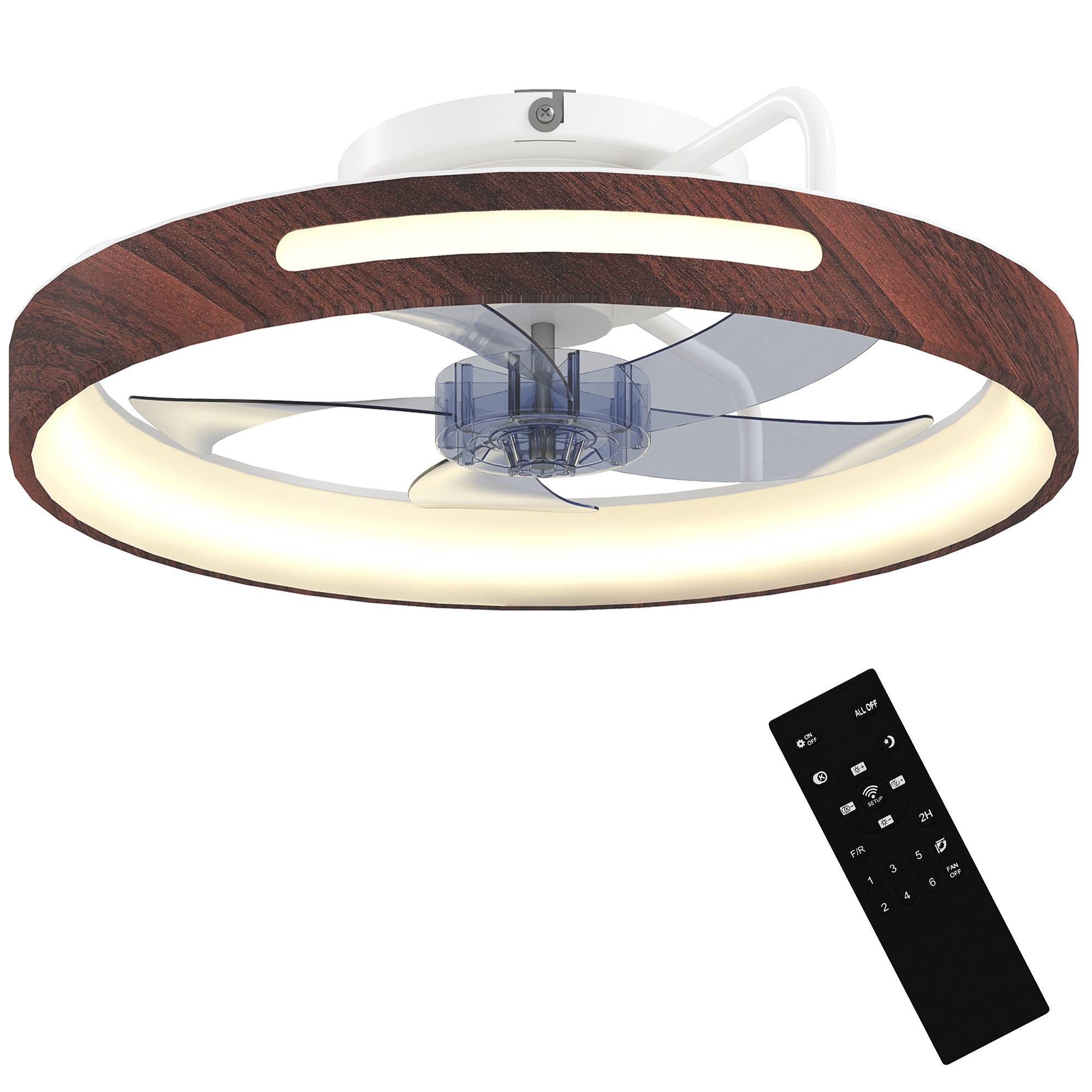 Sans Marque - Ventilateur plafond éclairage LED moteur CC 40 W réversible télécommande 6 vitesses 3 couleurs minuterie teck - Image 2