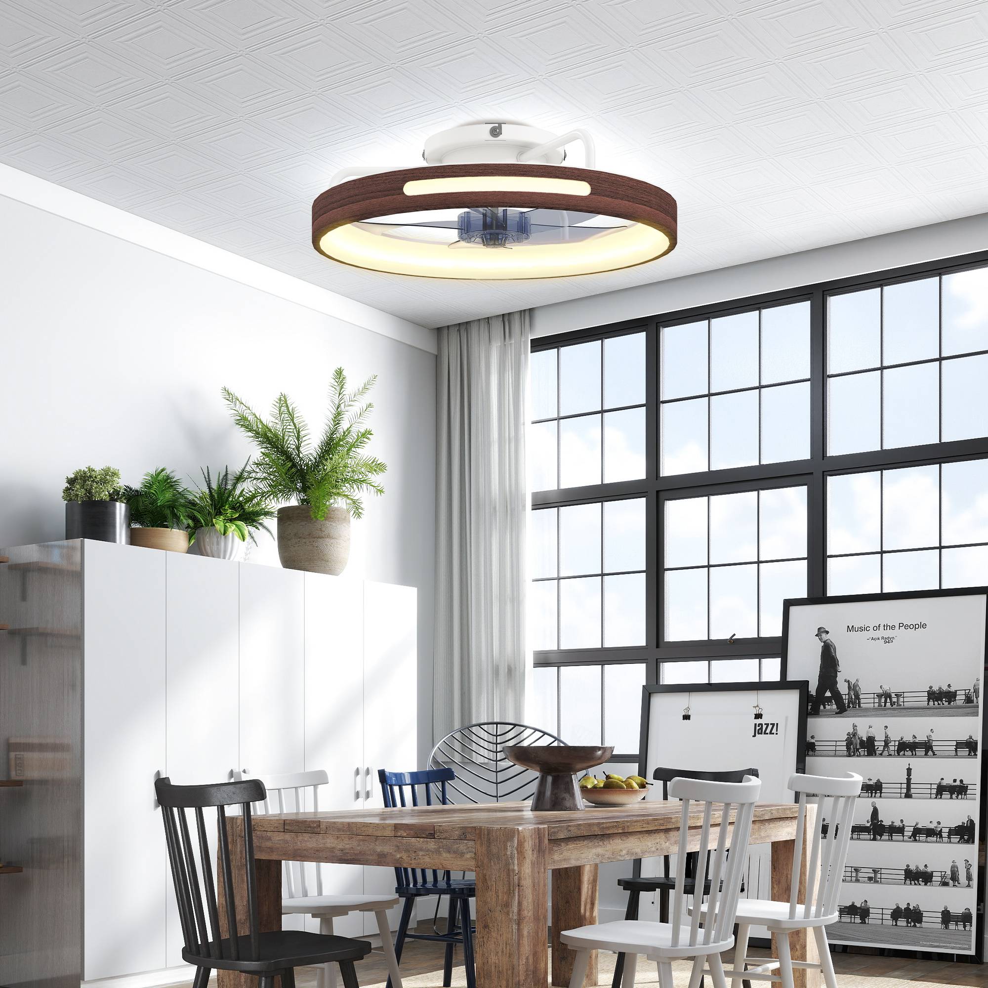 Sans Marque - Ventilateur plafond éclairage LED moteur CC 40 W réversible télécommande 6 vitesses 3 couleurs minuterie teck - Image 3