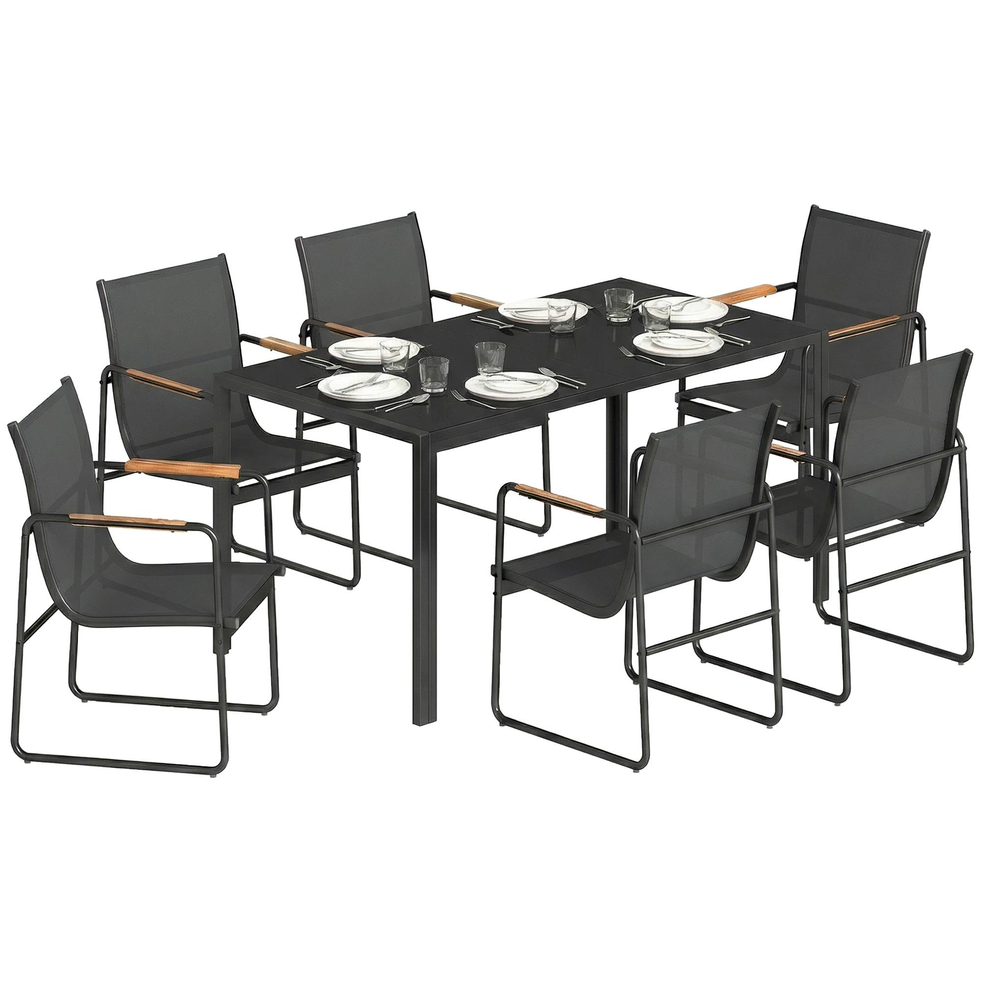 ComfortXL - Salon de jardin 7 pièces acier verre terrasse repas 6 personnes noir - ComfortXL Outdoor Living - Image 1