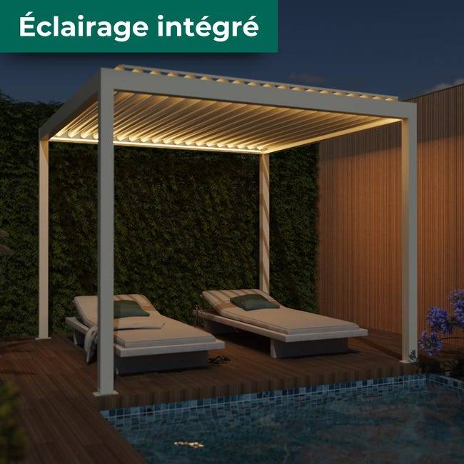 Pergola Bioclimatique Autoportante Motorisée Éclairée Aluminium 3x3 Blanc SV ORIAL France - Image 2