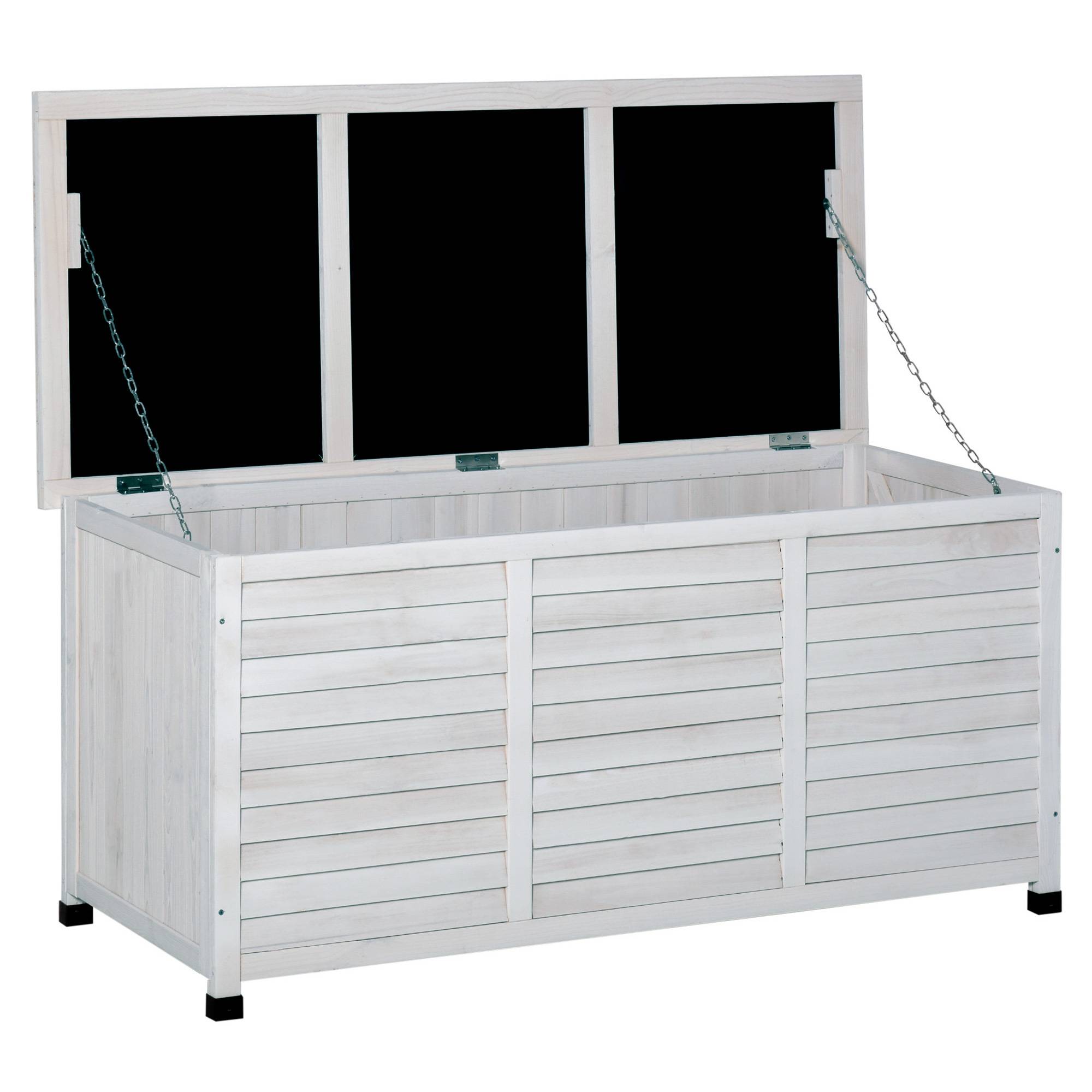 ComfortXL - Coffre rangement extérieur bois sapin malle jardin banc aération 283L 127x56x60cm blanc - ComfortXL Outdoor Living - Image 2