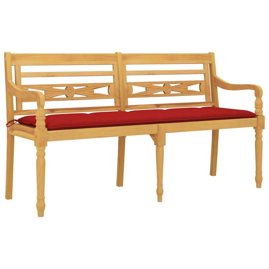 Helloshop26 - Banc de jardin meuble de patio d'extérieur terrasse avec coussin rouge 150 cm bois de teck massif - Imagen 1