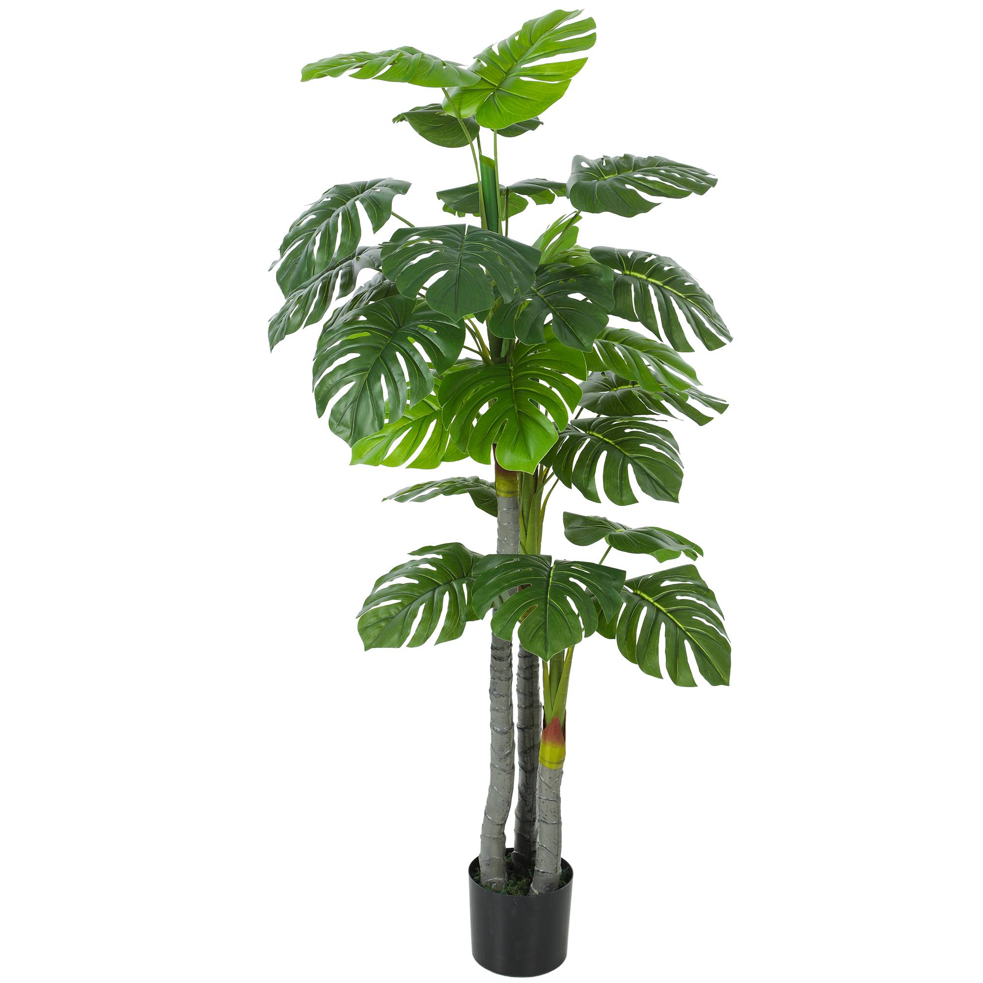 Monstera artificiel 1,5 m haut tronc branches lichen feuilles tortue très réaliste pot inclus - Image 1
