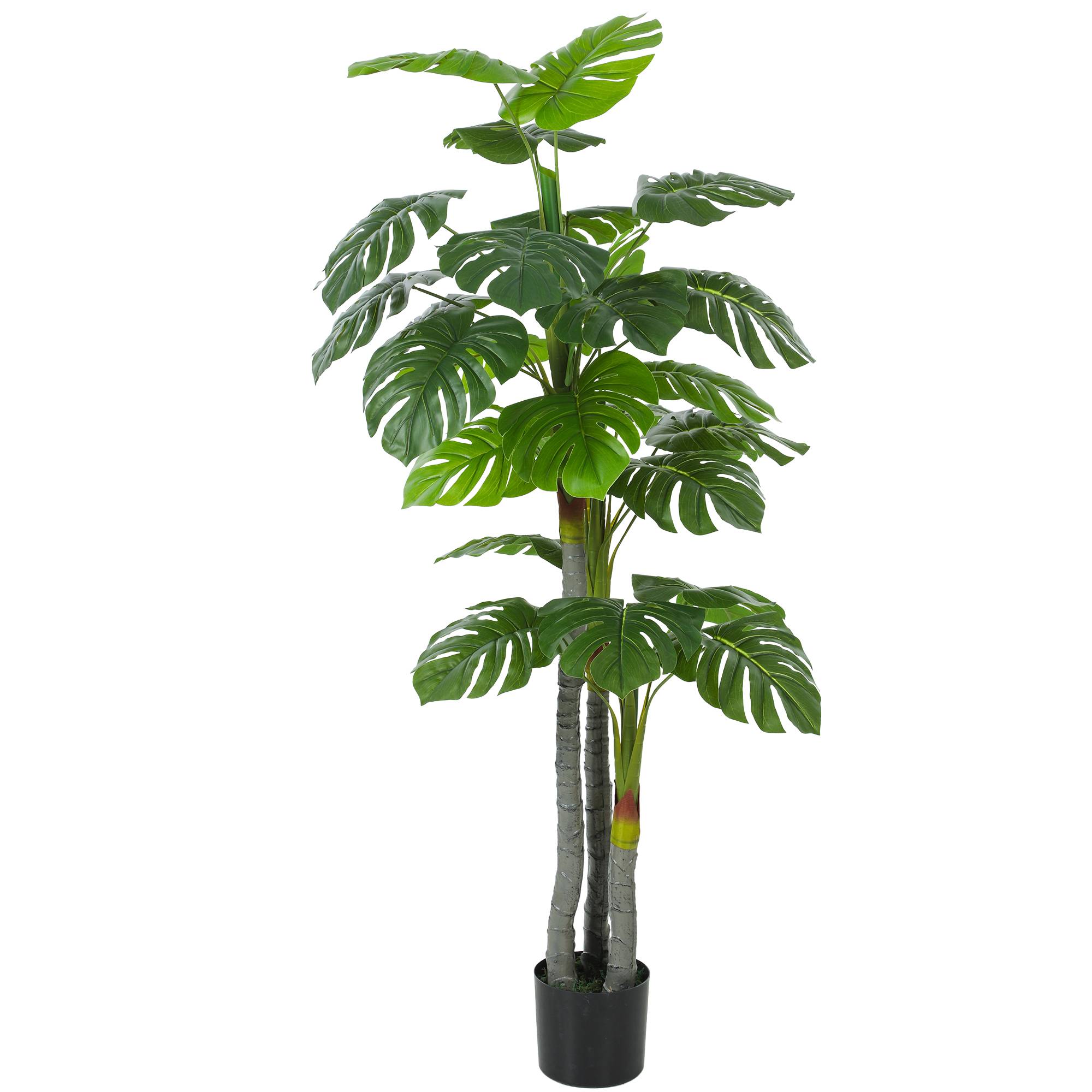 Monstera artificiel 1,5 m haut tronc branches lichen feuilles tortue très réaliste pot inclus - Image 2