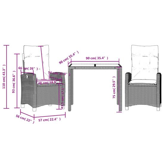 Salon de Jardin Relax 2 Personnes, Fauteuils Inclinables en Résine Tressée Noire et Table Bois 90cm – ComfortXL Outdoor Living - Image 9