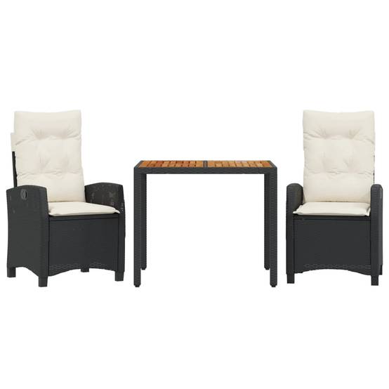 Salon de Jardin Relax 2 Personnes, Fauteuils Inclinables en Résine Tressée Noire et Table Bois 90cm – ComfortXL Outdoor Living - Image 2