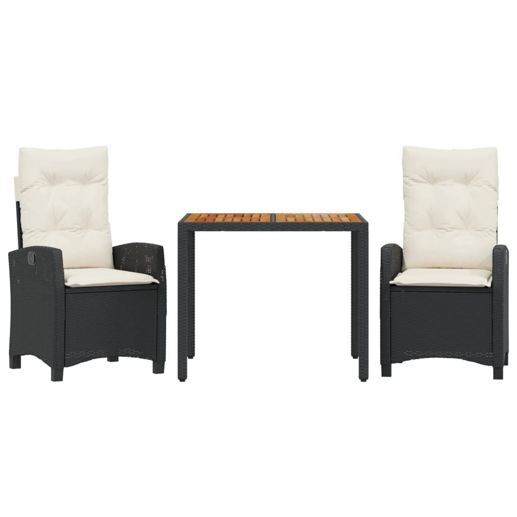 Salon de Jardin Relax 2 Personnes, Fauteuils Inclinables en Résine Tressée Noire et Table Bois 90cm – ComfortXL Outdoor Living - Image 2