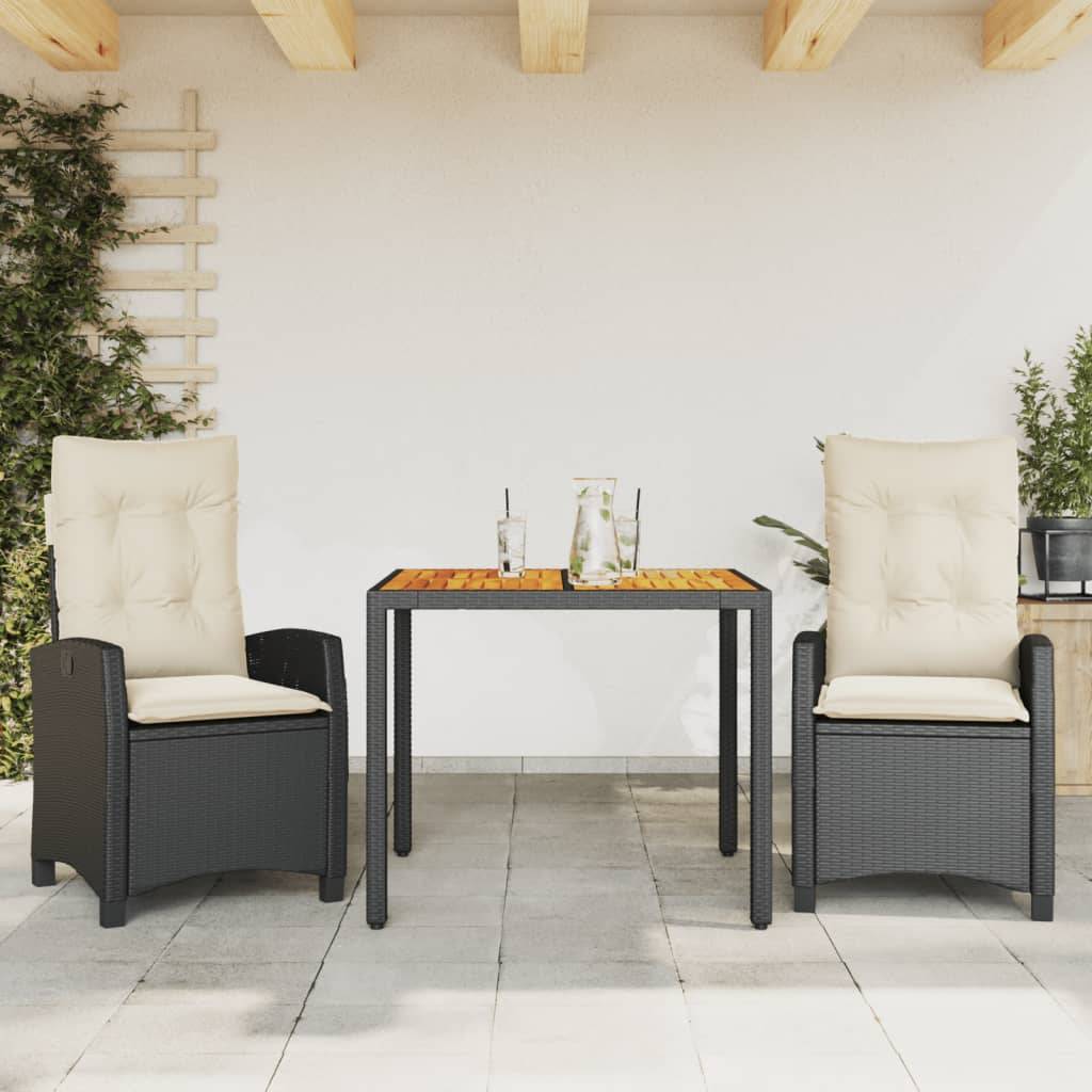 Salon de Jardin Relax 2 Personnes, Fauteuils Inclinables en Résine Tressée Noire et Table Bois 90cm – ComfortXL Outdoor Living - Image 1