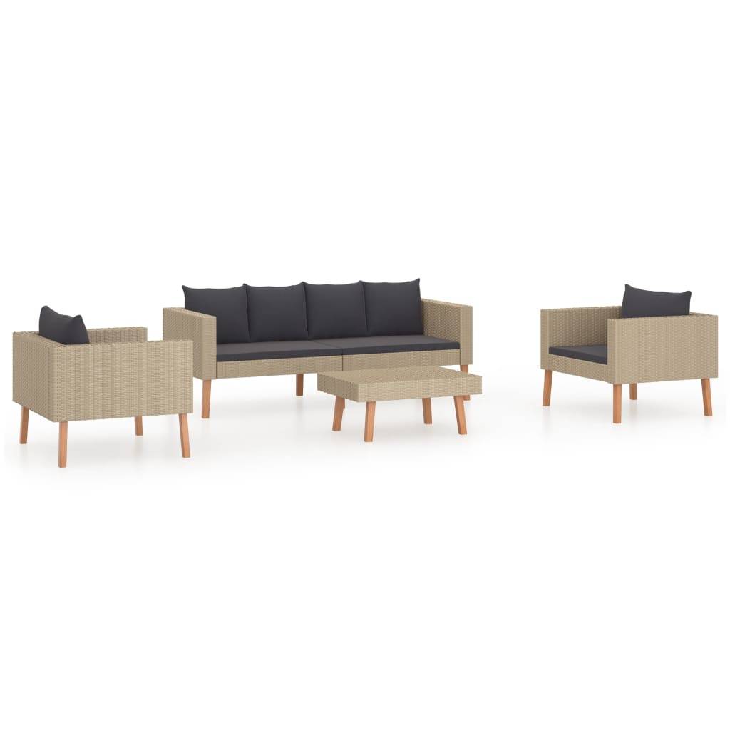 Helloshop26 - Salon de jardin meuble d'extérieur ensemble de mobilier 4 pièces avec coussins résine tressée beige - Imagen 1