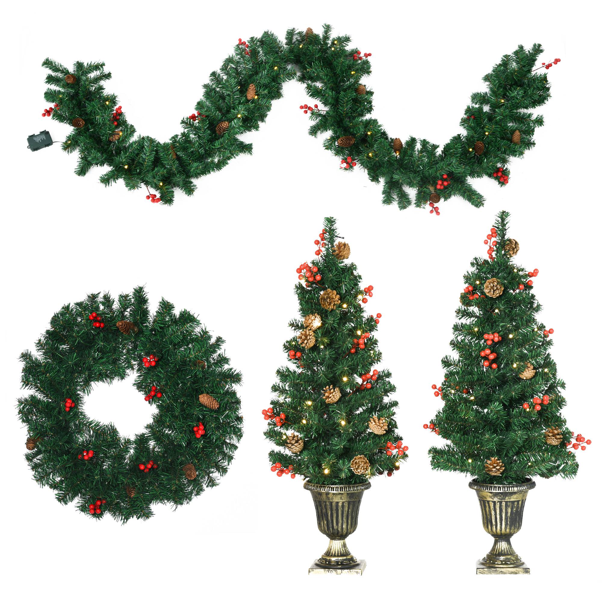 Décorations de Noël, ensemble de 4 pièces comprenant 2 sapins de Noël Φ40x90 cm, une guirlande de Noël et une couronne de Noël - Image 2