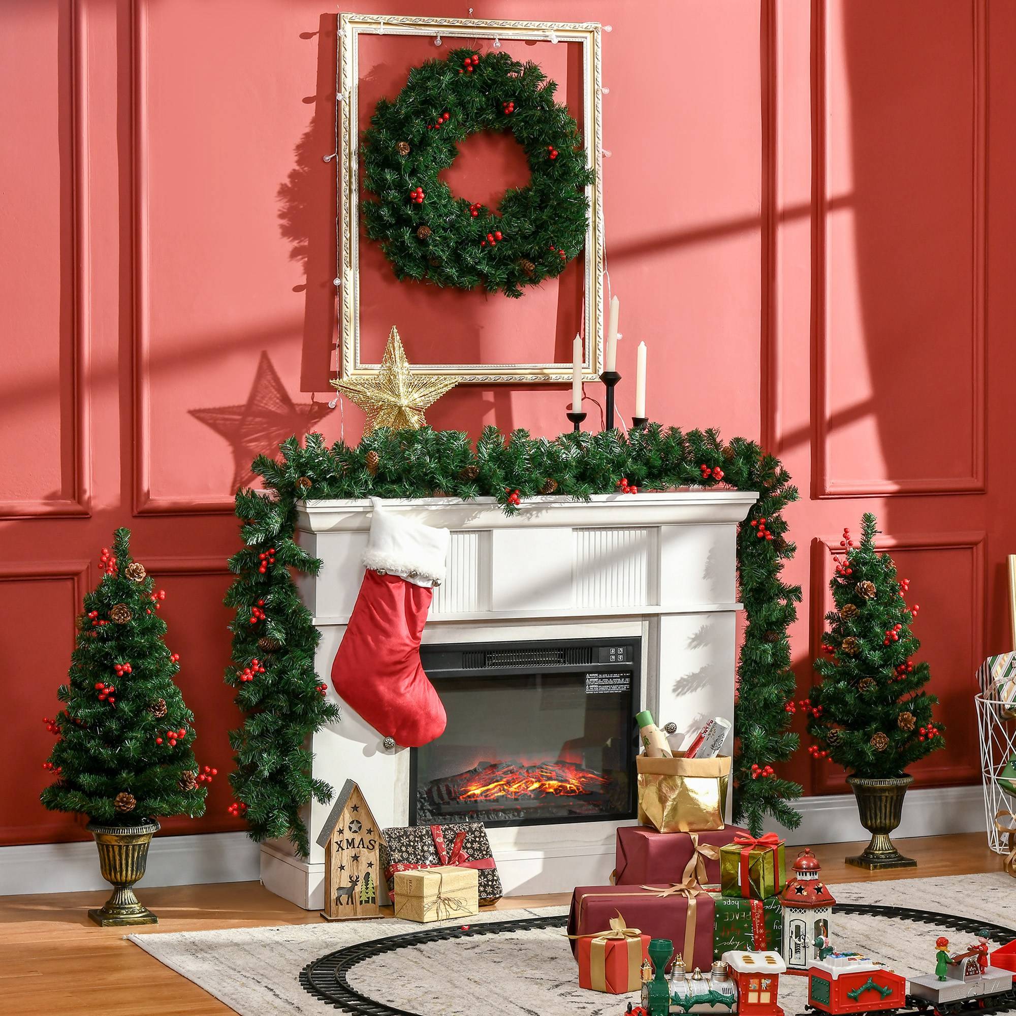 Décorations de Noël, ensemble de 4 pièces comprenant 2 sapins de Noël Φ40x90 cm, une guirlande de Noël et une couronne de Noël - Image 10